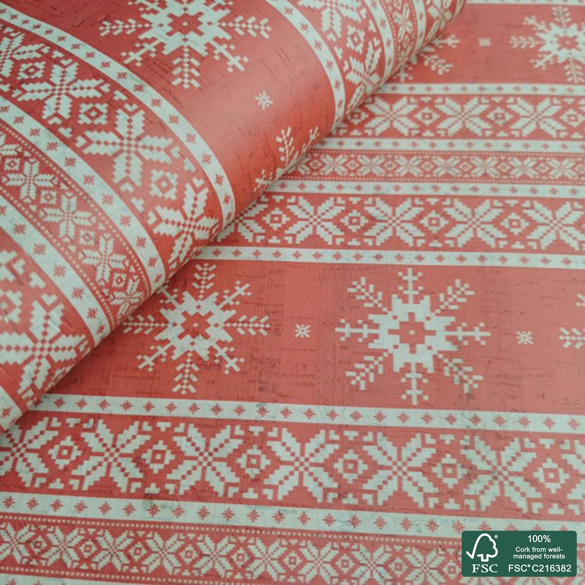 Christmas printed pattern on white cork fabric (204)