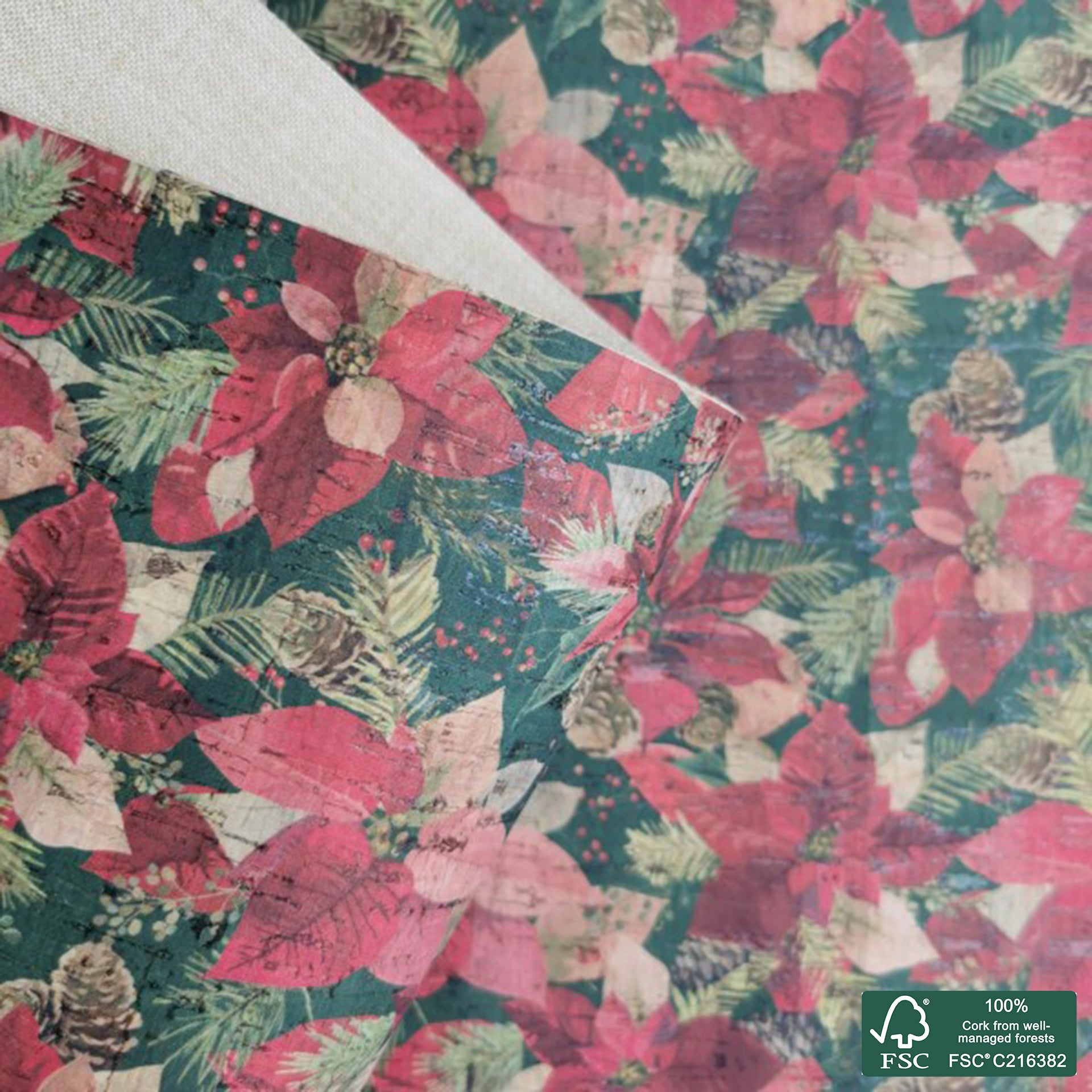 Christmas printed pattern on natural cork fabric (212)