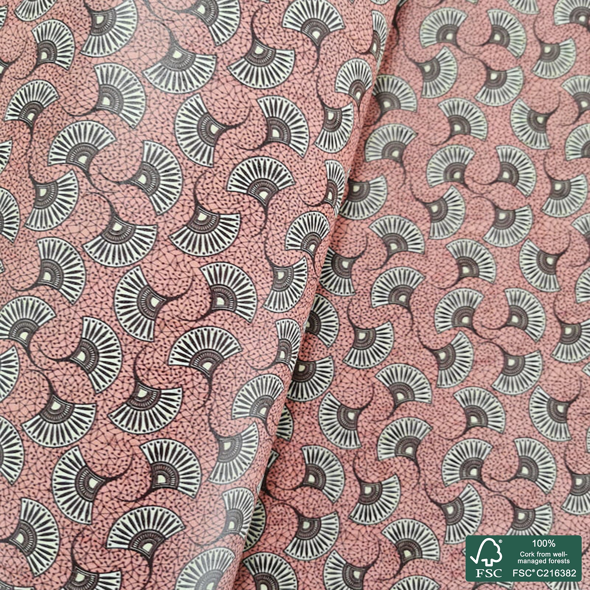 Abstract printed pattern on white cork fabric (215)