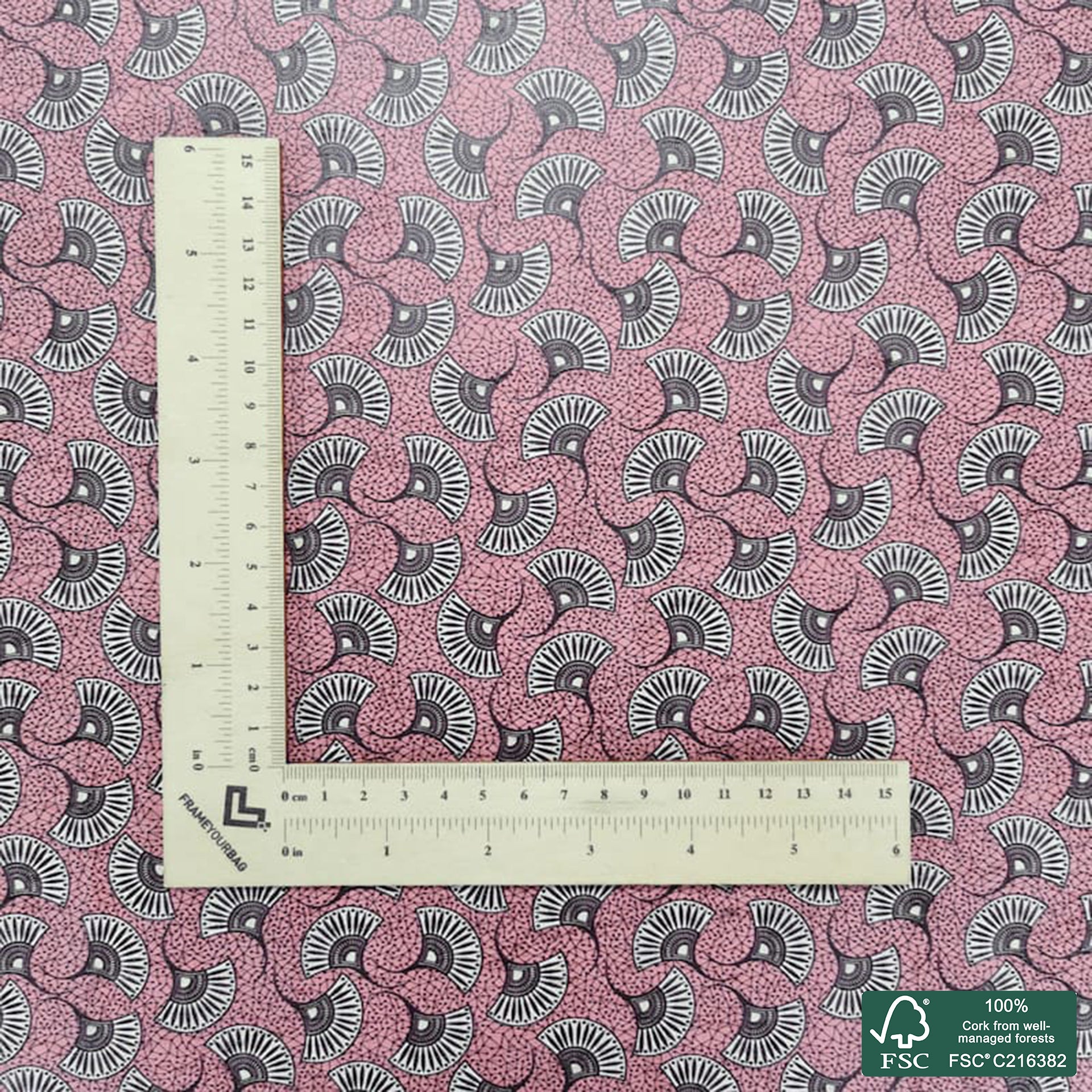 Abstract printed pattern on white cork fabric (215)