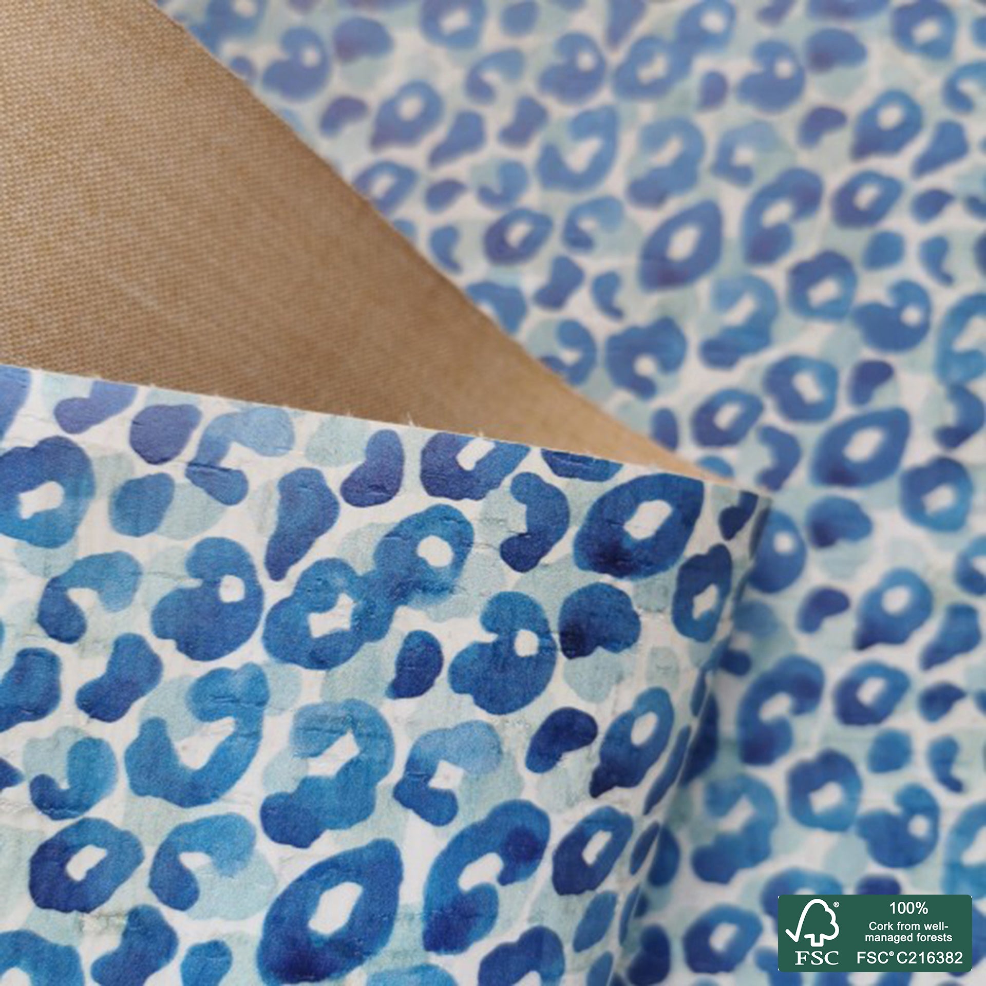 Leopard printed pattern on white cork fabric (218)