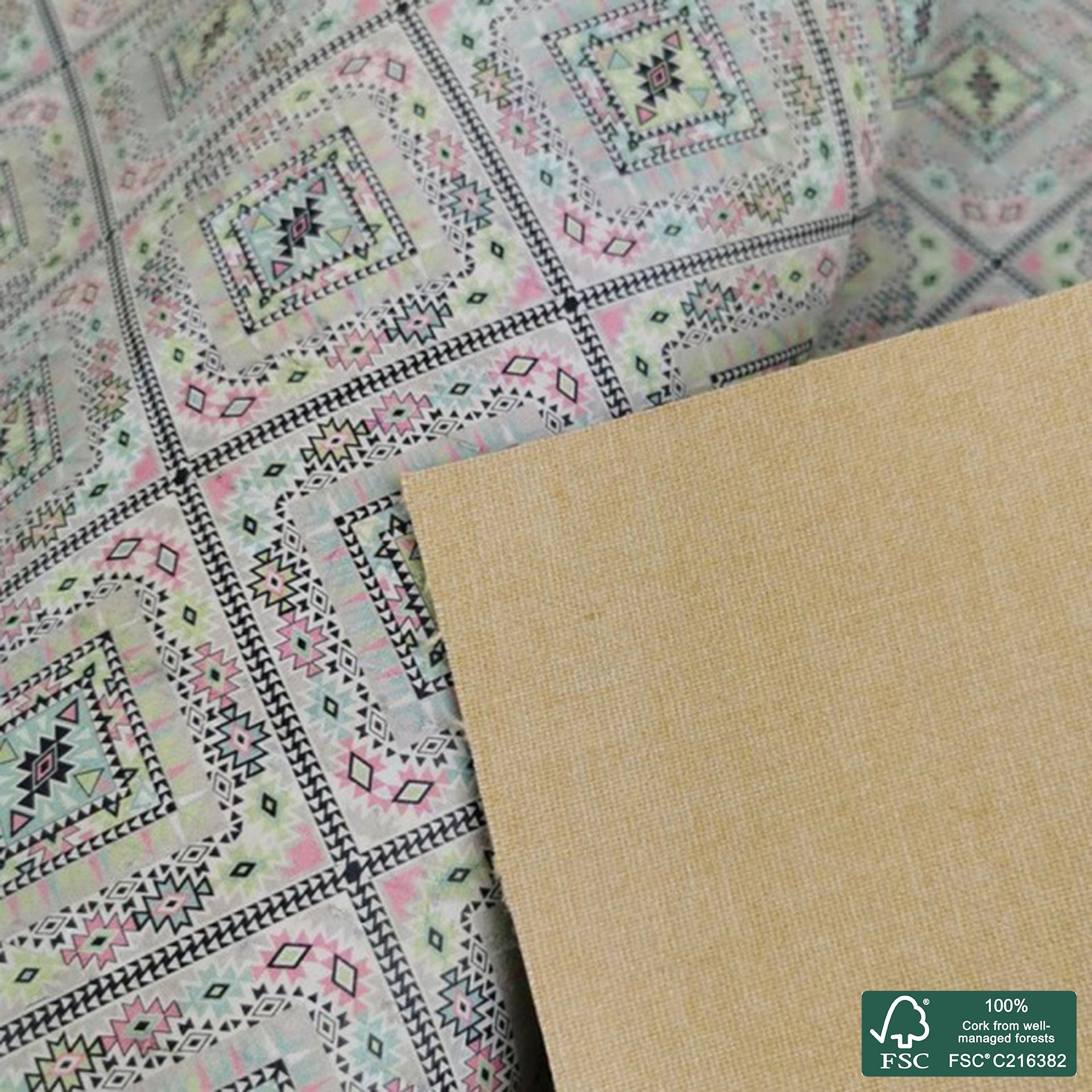 Tiles printed pattern on white cork fabric (229)