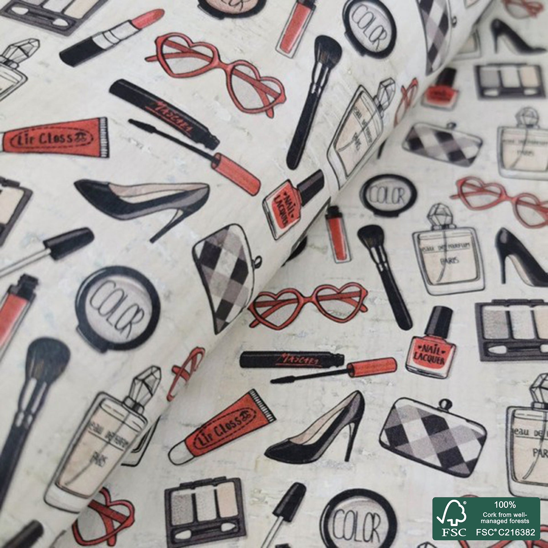 Fashion printed pattern on white cork fabric (236)