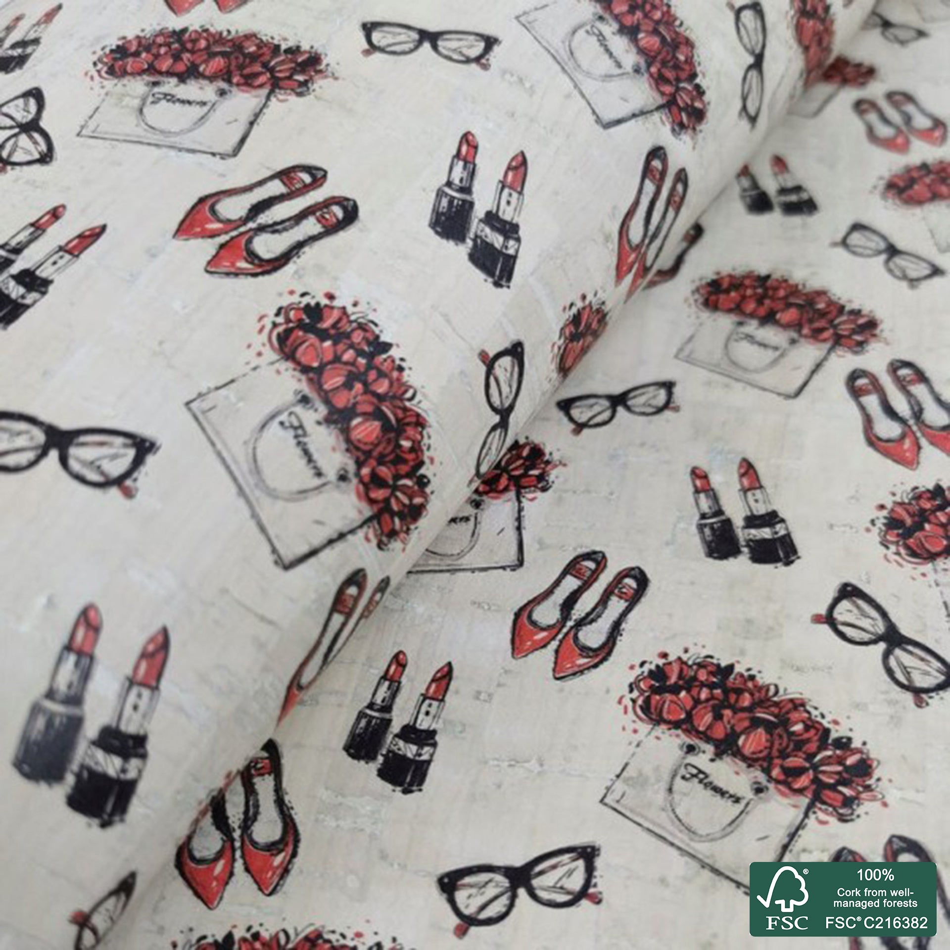 Fashion printed pattern on white cork fabric (238)