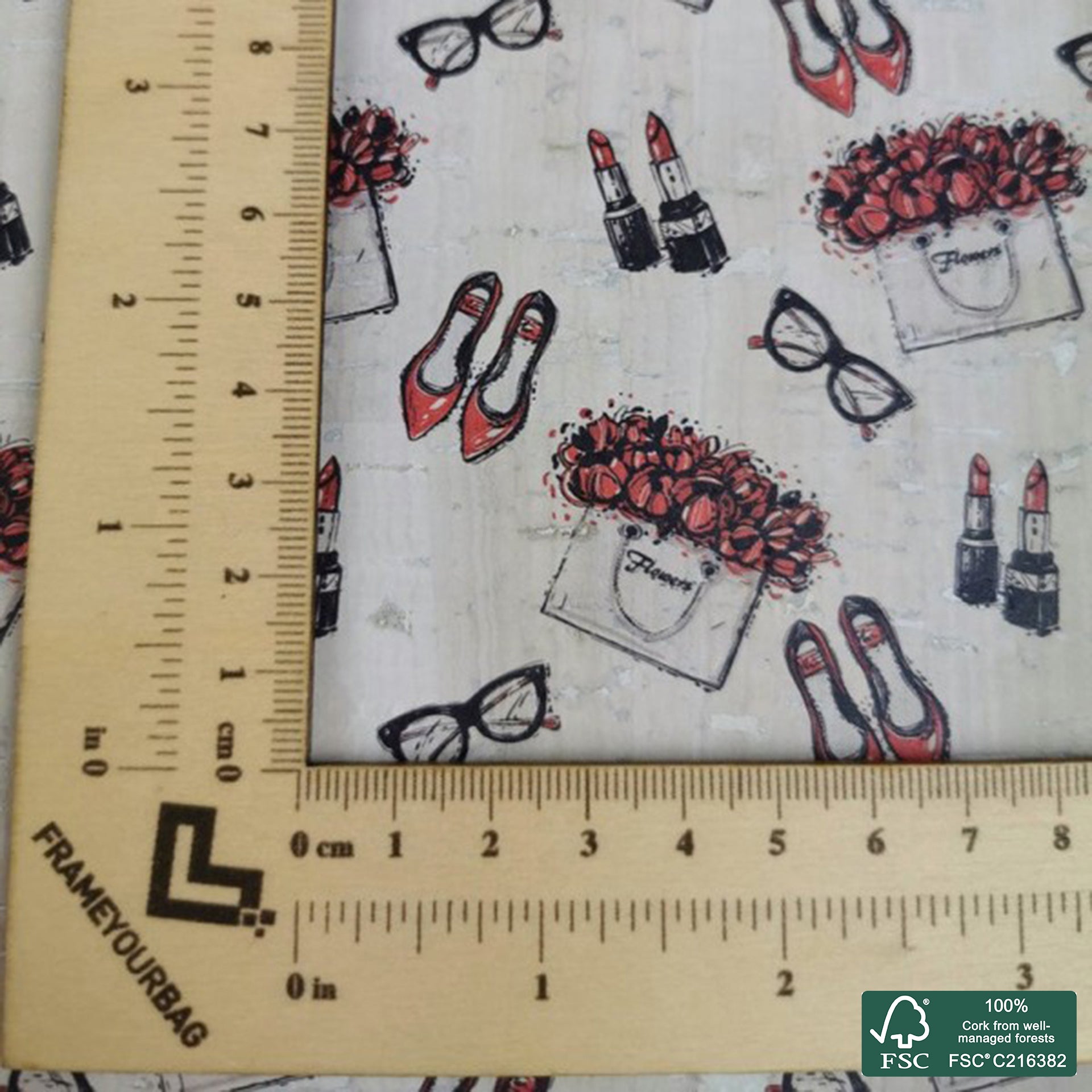 Fashion printed pattern on white cork fabric (238)