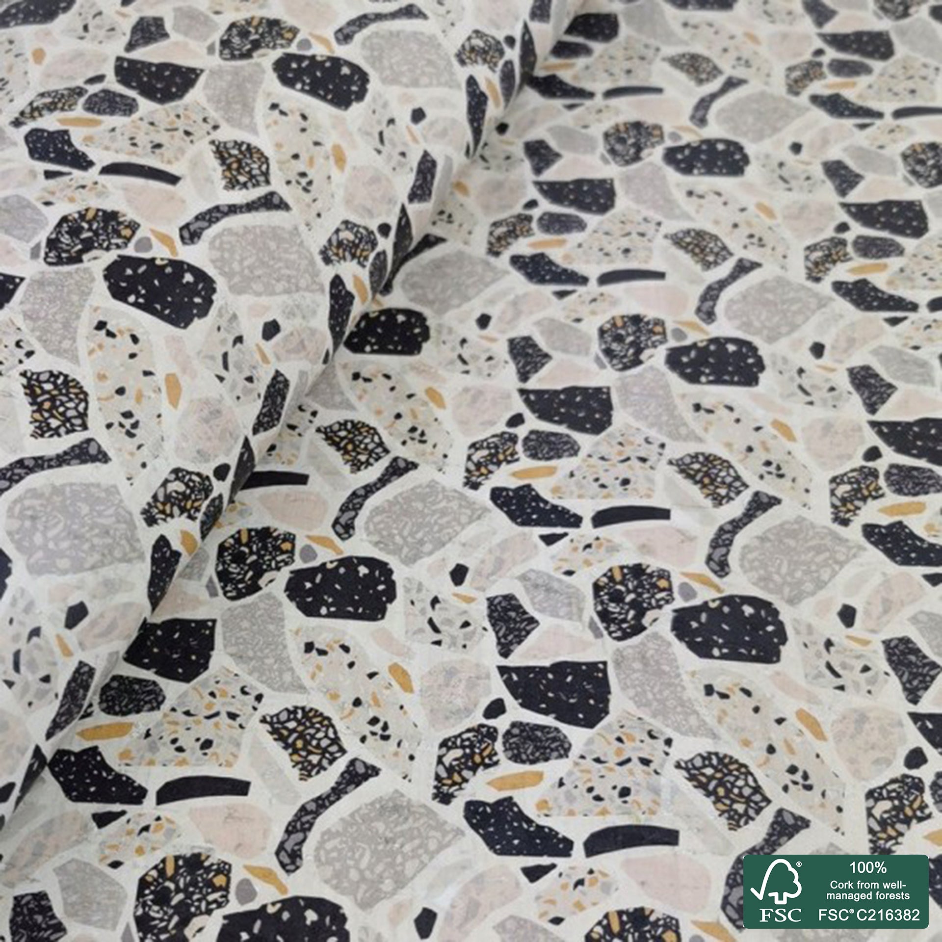 Marble printed pattern on white cork fabric (241)