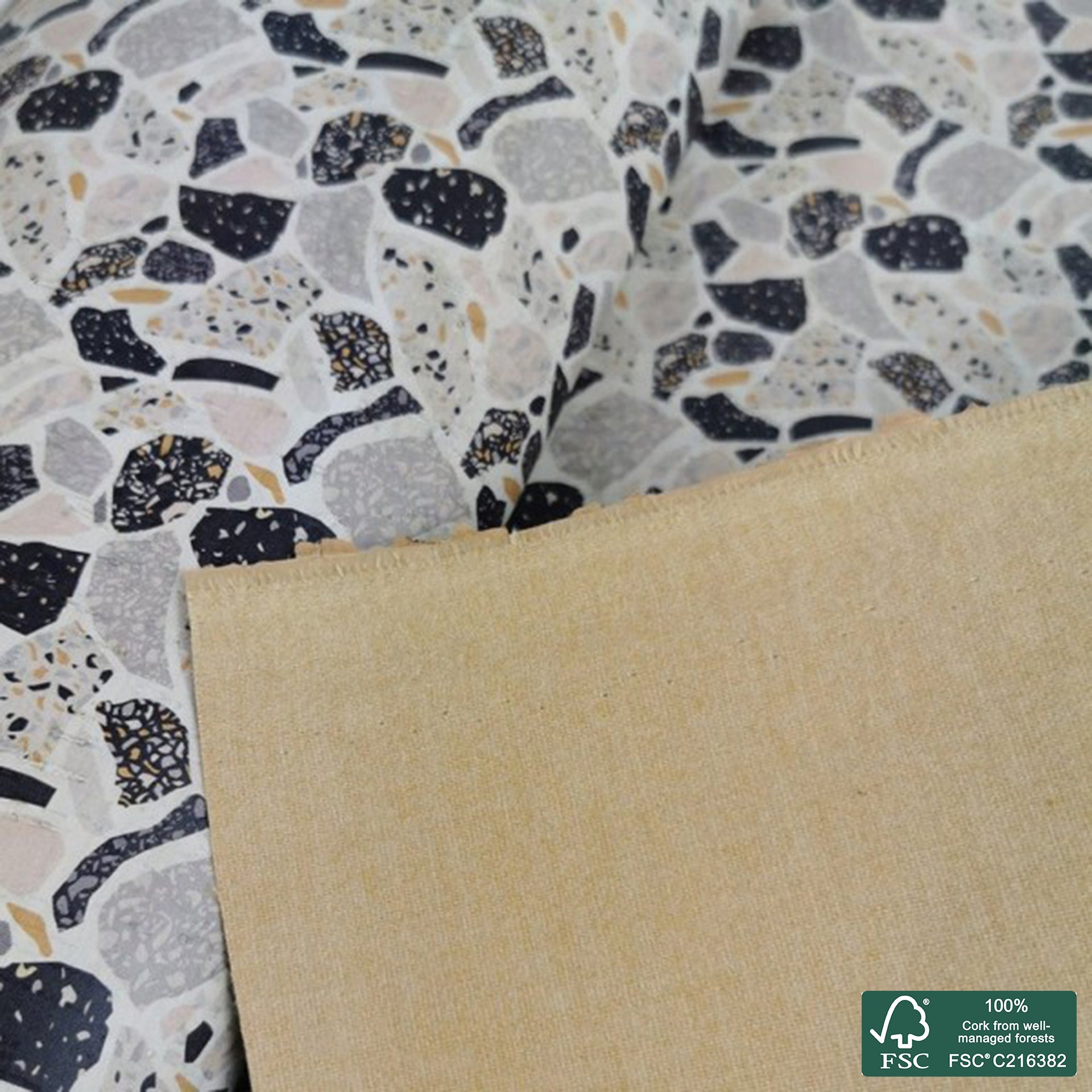 Marble printed pattern on white cork fabric (241)
