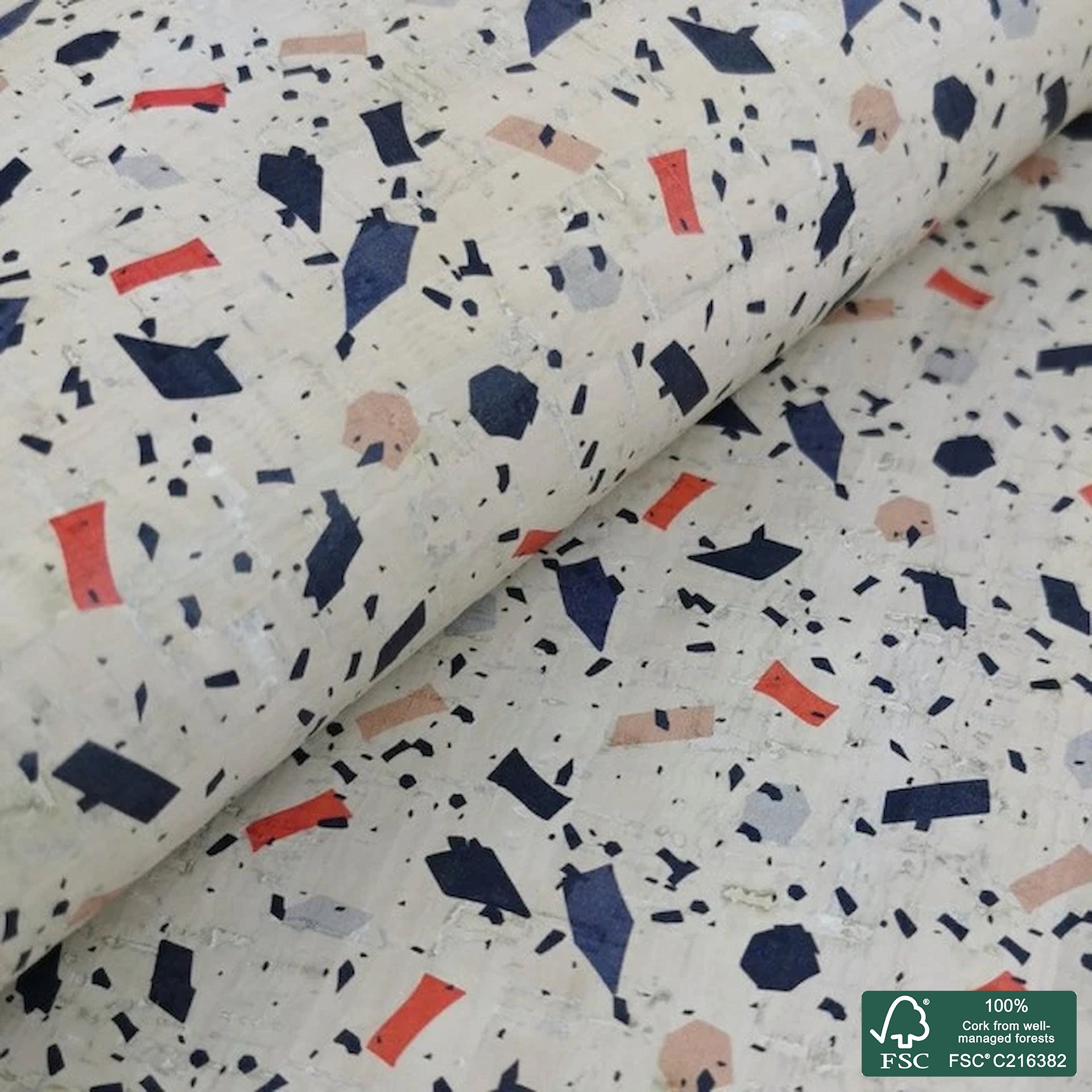 Marble printed pattern on white cork fabric (243)