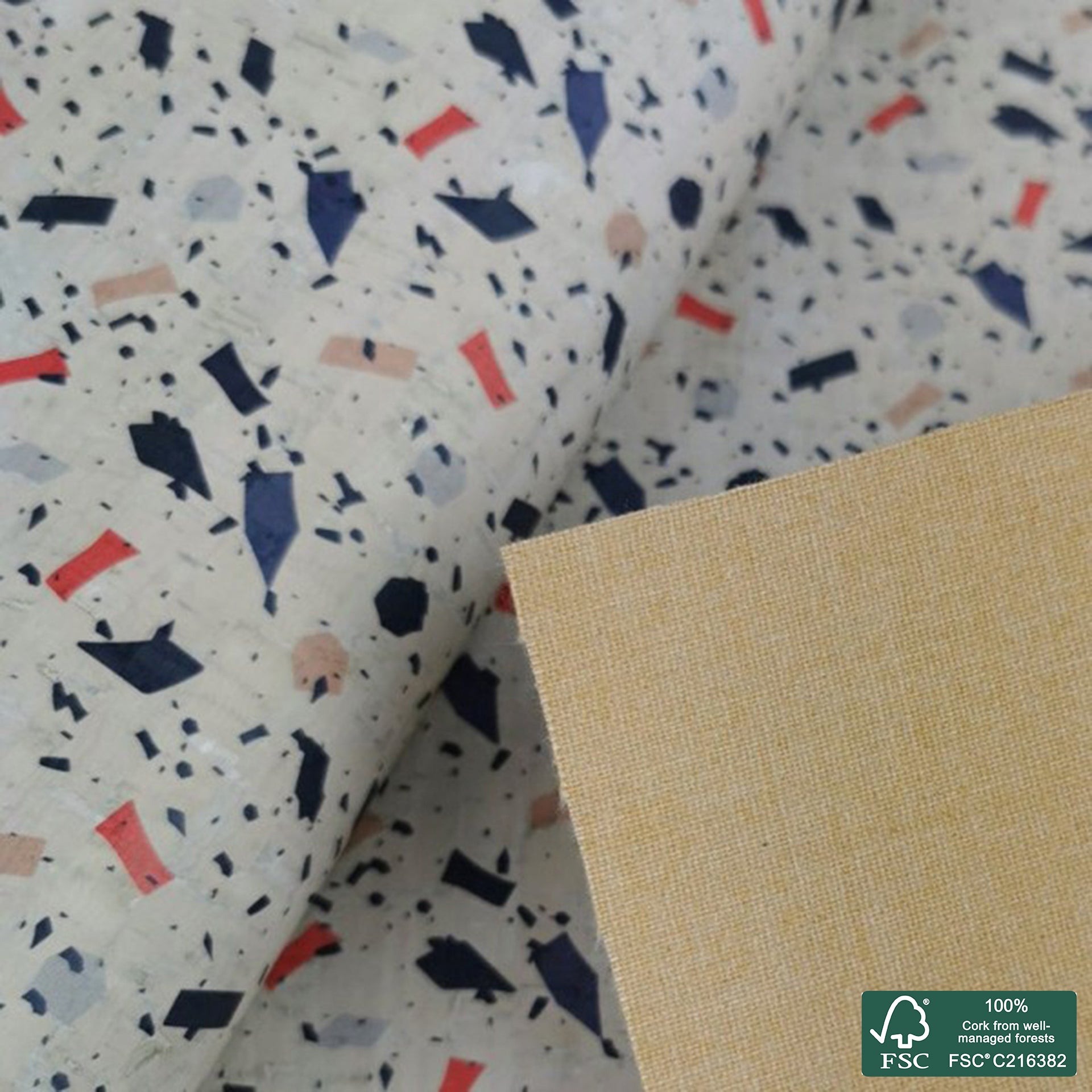 Marble printed pattern on white cork fabric (243)