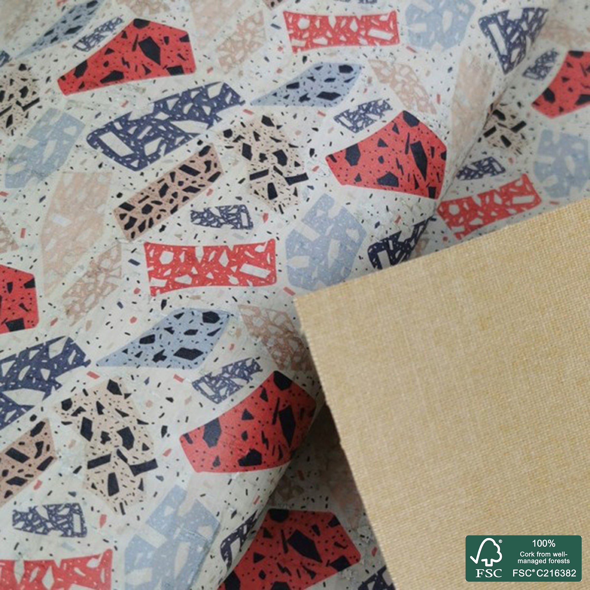 Marble printed pattern on white cork fabric (244)