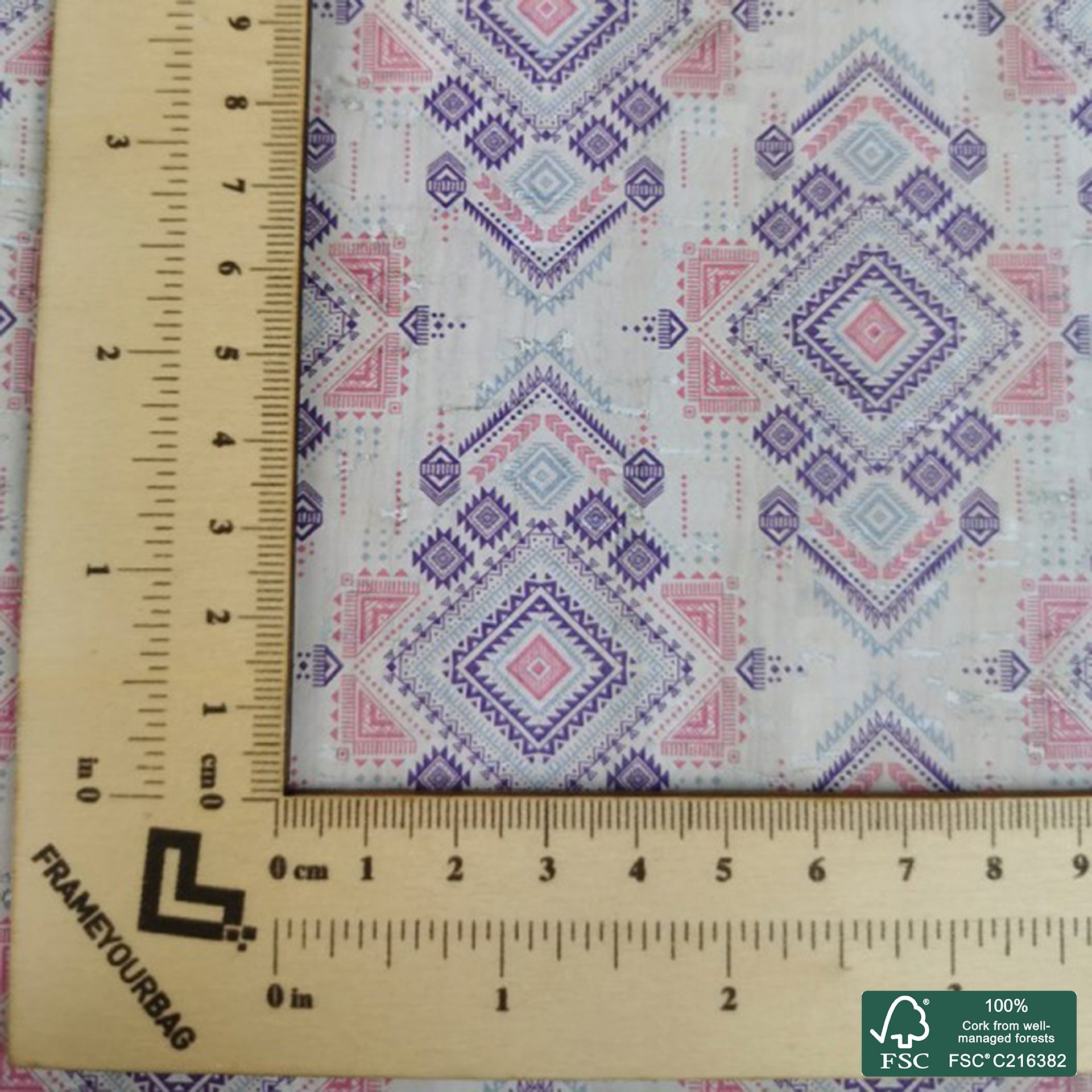 Tiles printed pattern on white cork fabric (249)