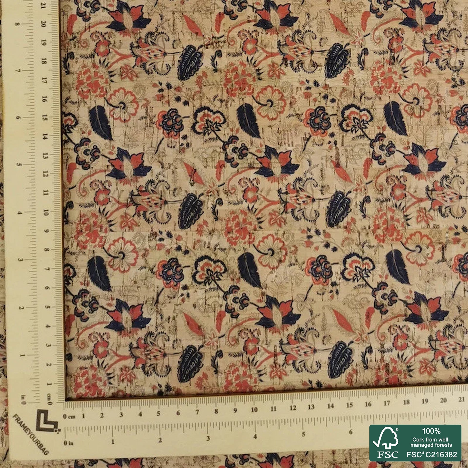 Paisley printed pattern on natural cork fabric (253)