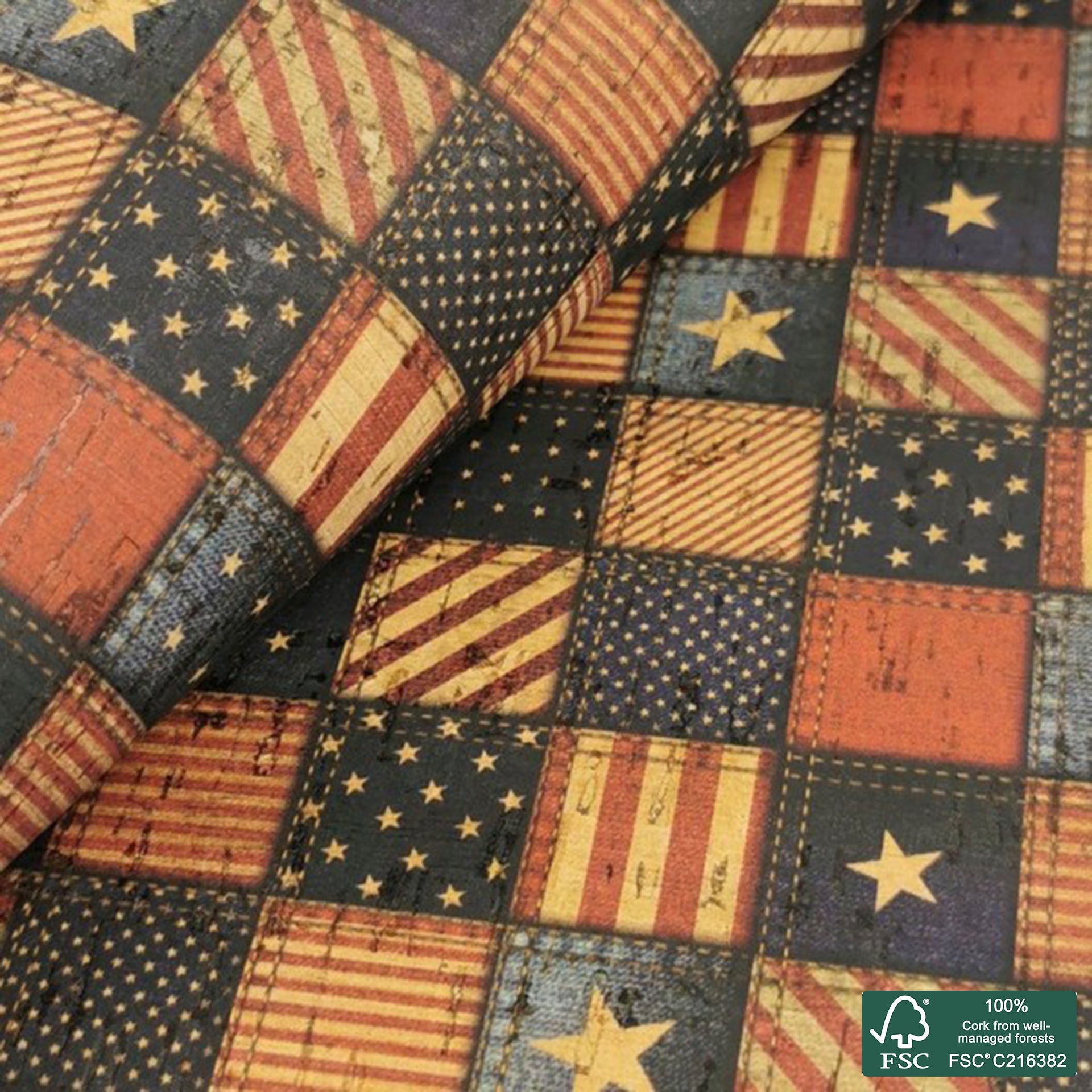 United States printed pattern on natural cork fabric (255)