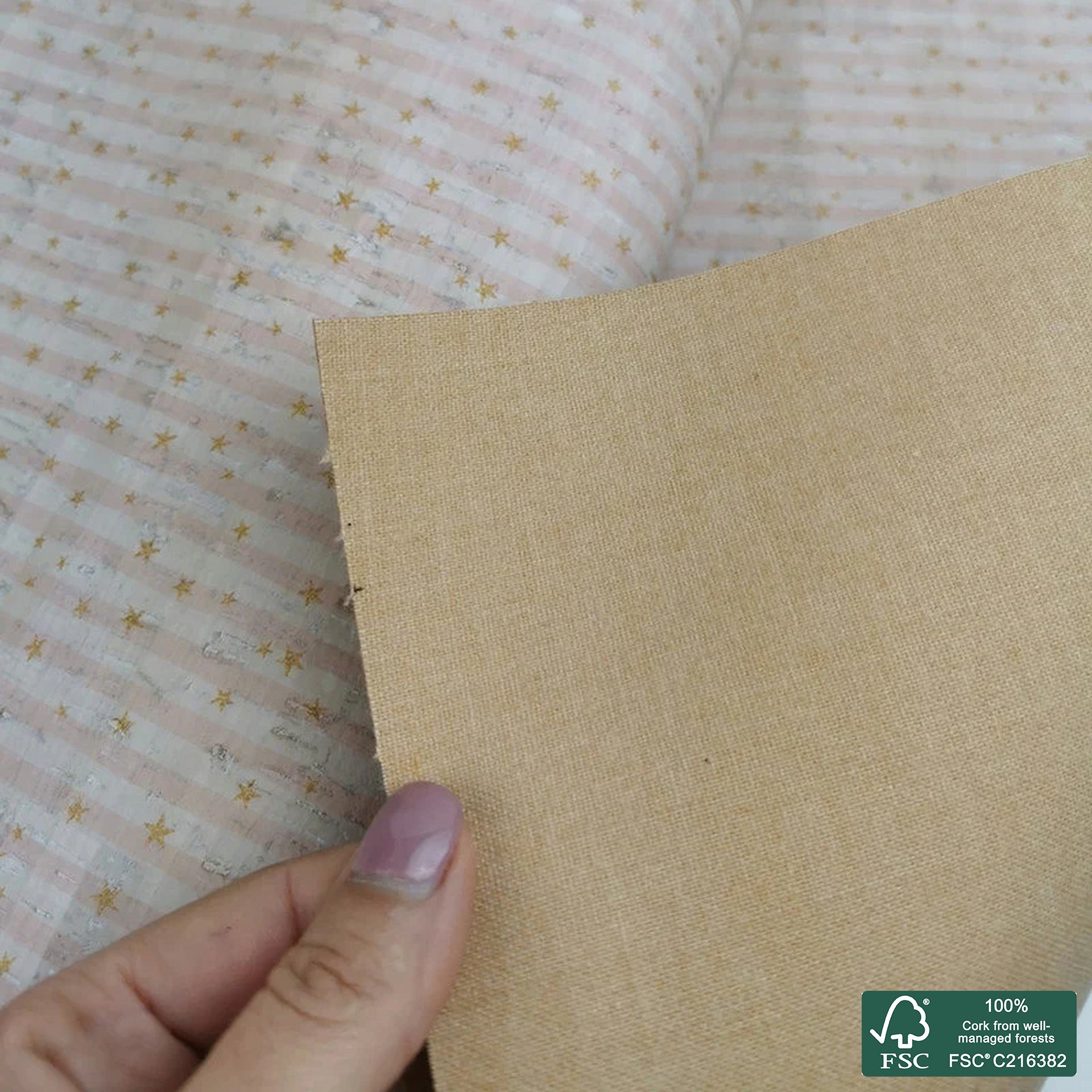 Stars printed pattern on white cork fabric (262)