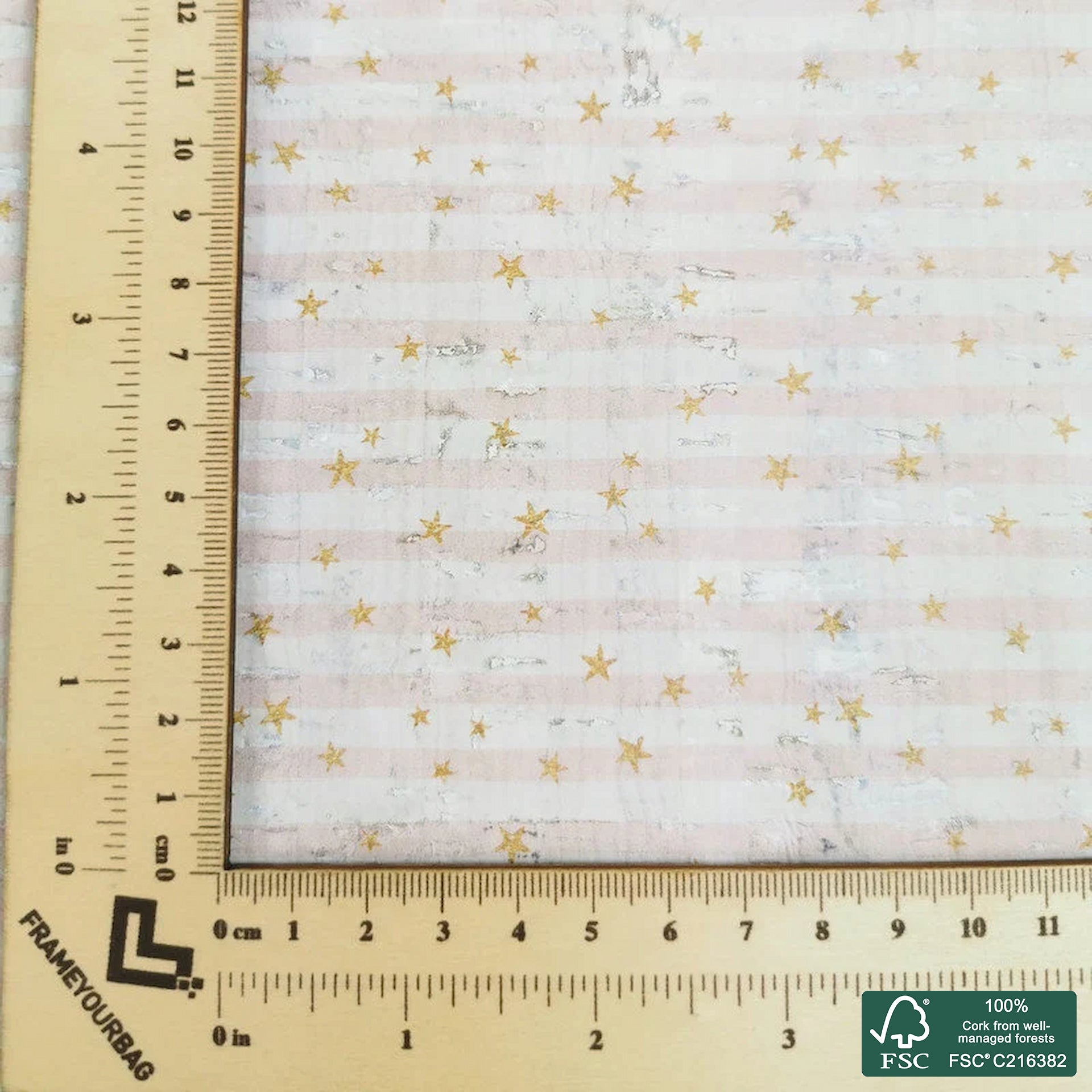 Stars printed pattern on white cork fabric (262)