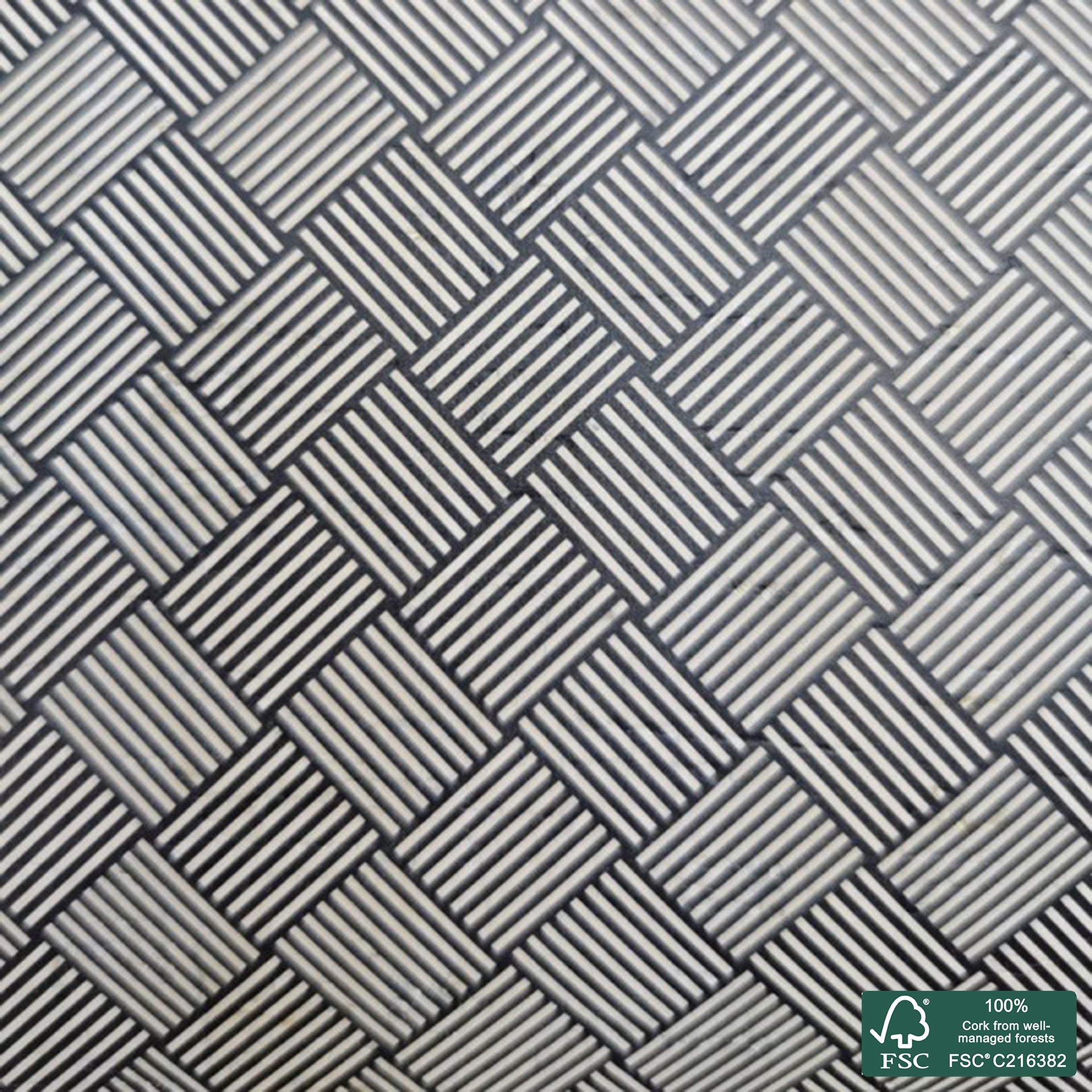 Braided printed pattern on white cork fabric (263)