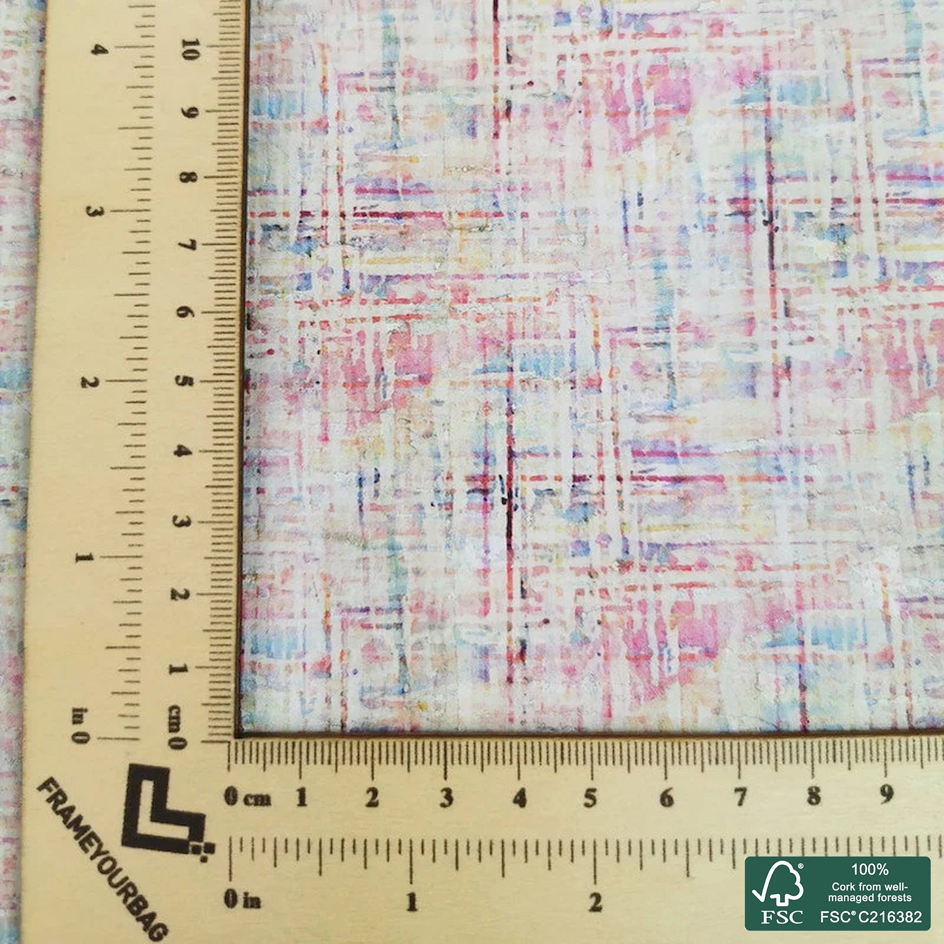 Plaid printed pattern on white cork fabric (267)