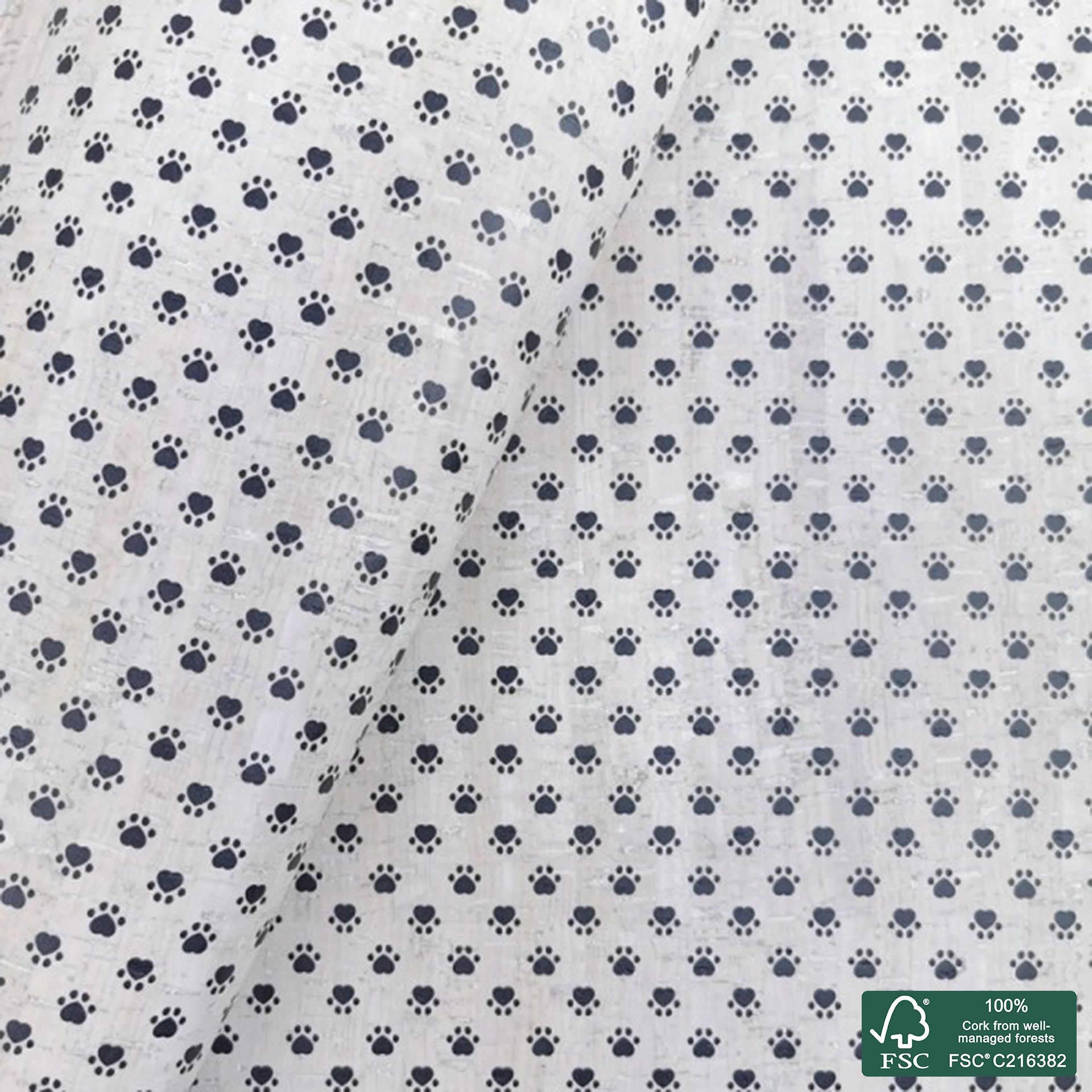 Paws printed pattern on white cork fabric (271)