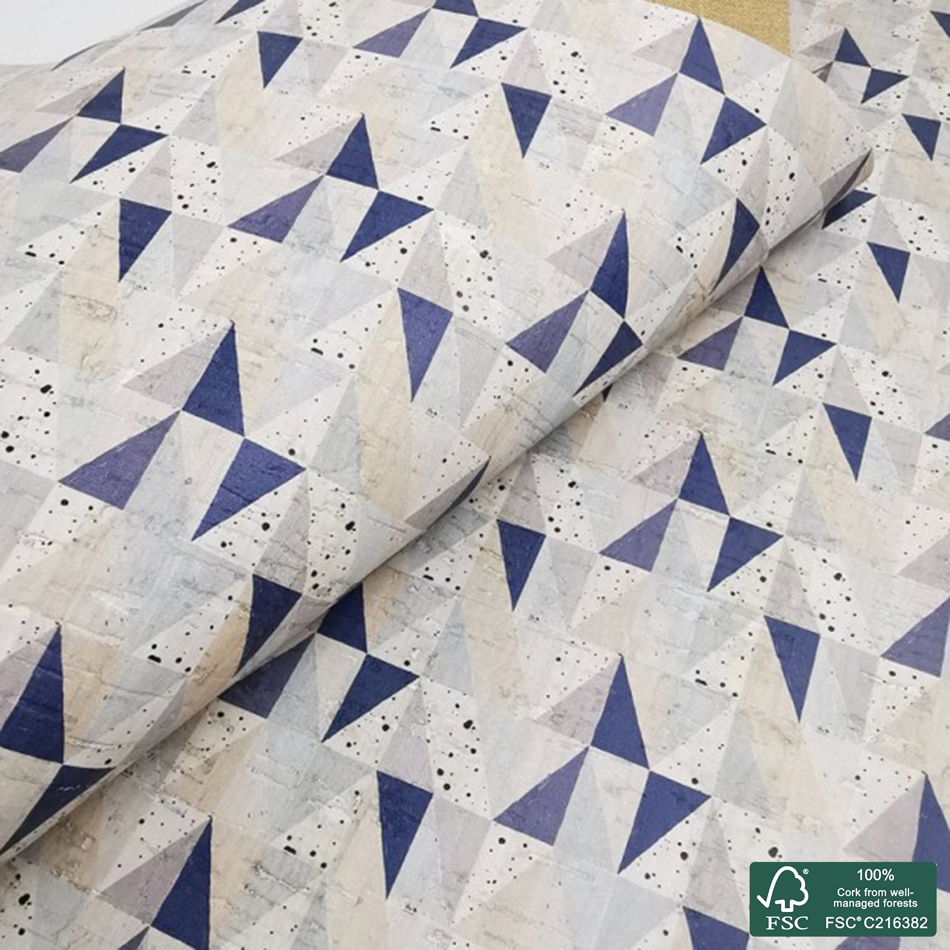 Tiles printed pattern on white cork fabric (282)