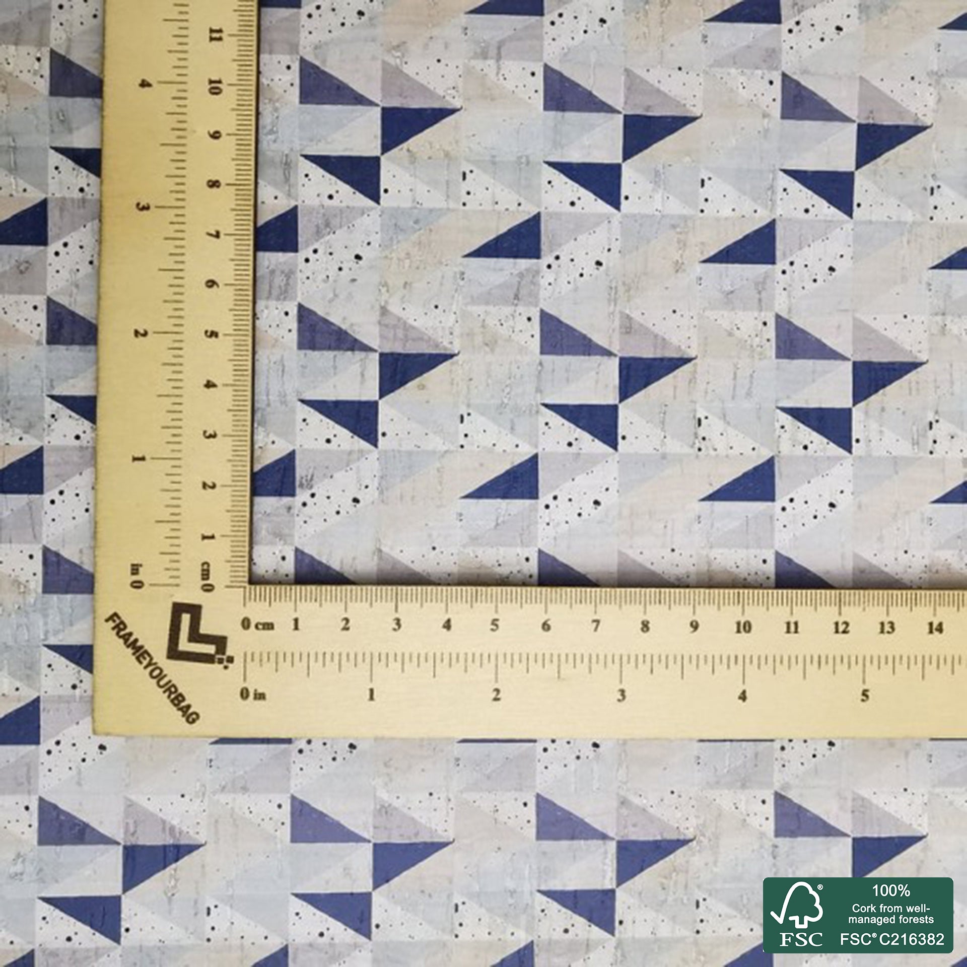 Tiles printed pattern on white cork fabric (282)