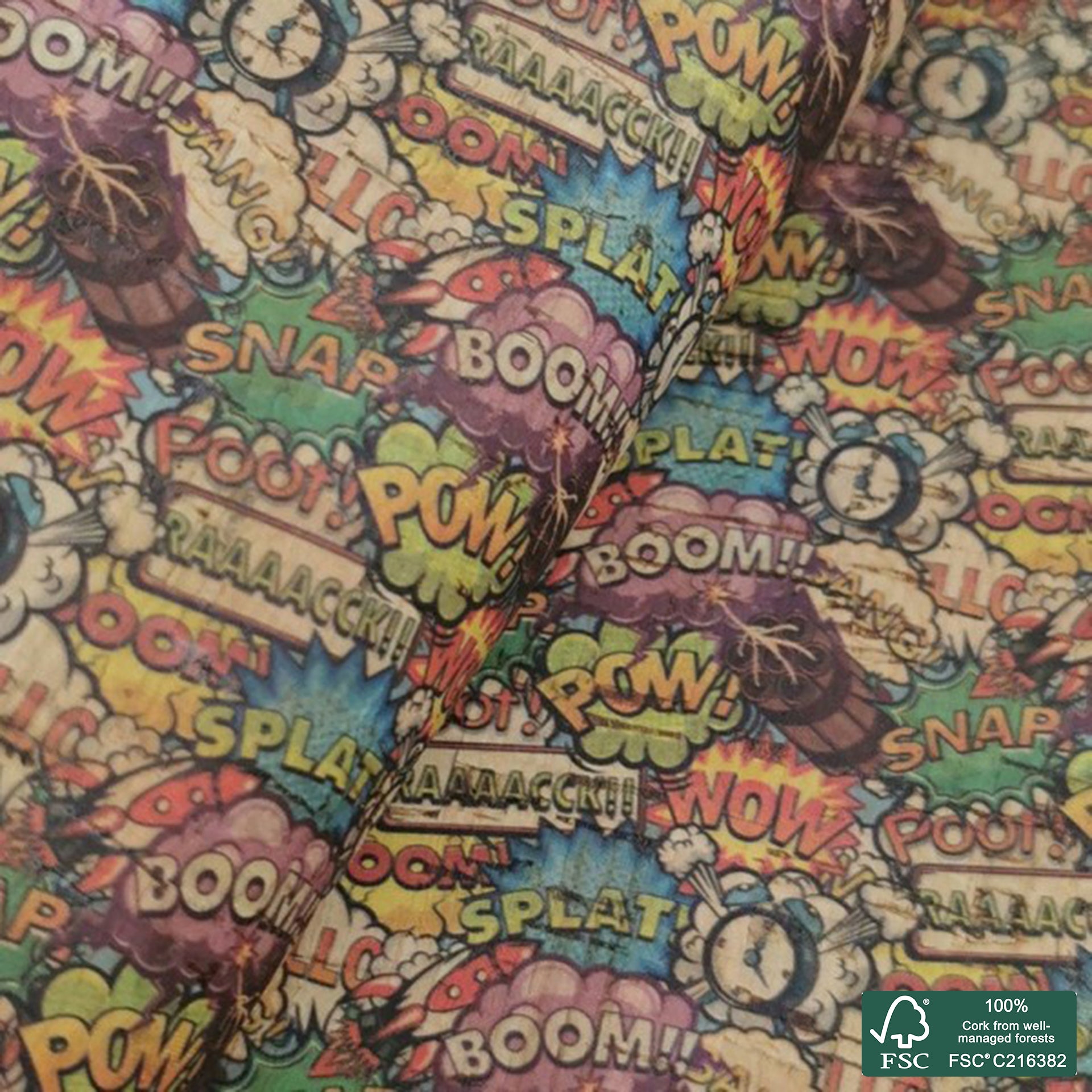 Cartoon printed pattern on natural cork fabric (283)