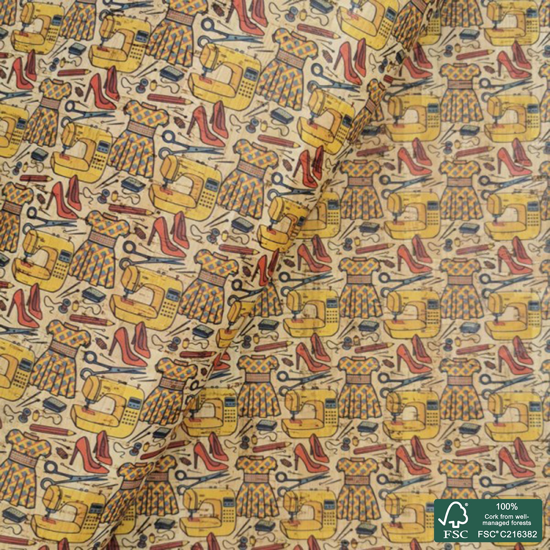 Fashion printed pattern on natural cork fabric (308)