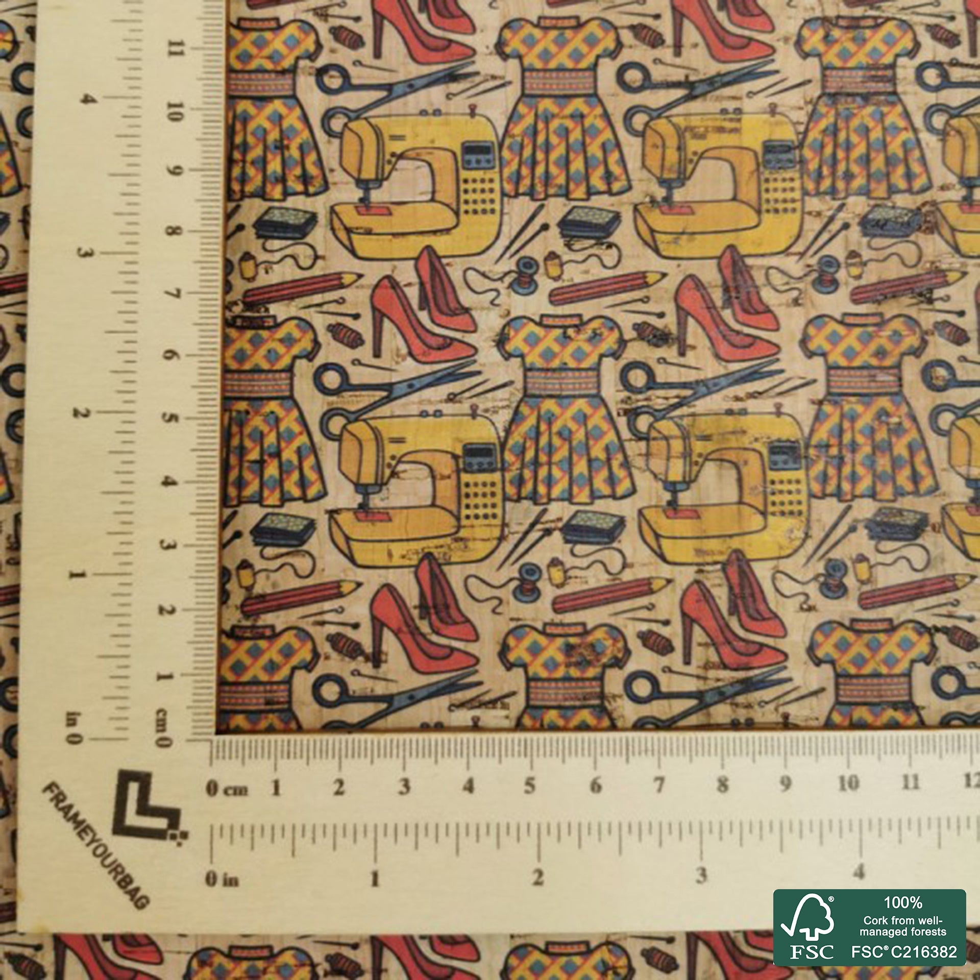 Fashion printed pattern on natural cork fabric (308)