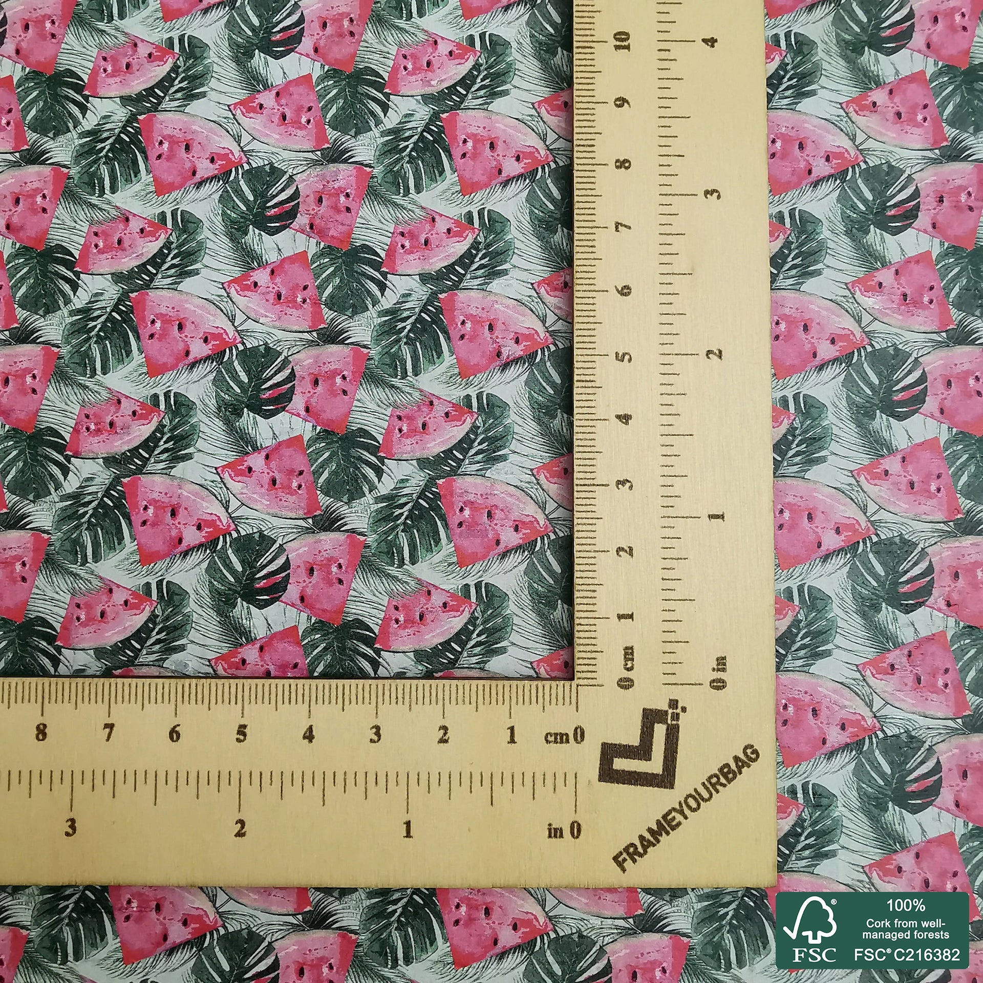 Watermelon printed pattern on white cork fabric (318)