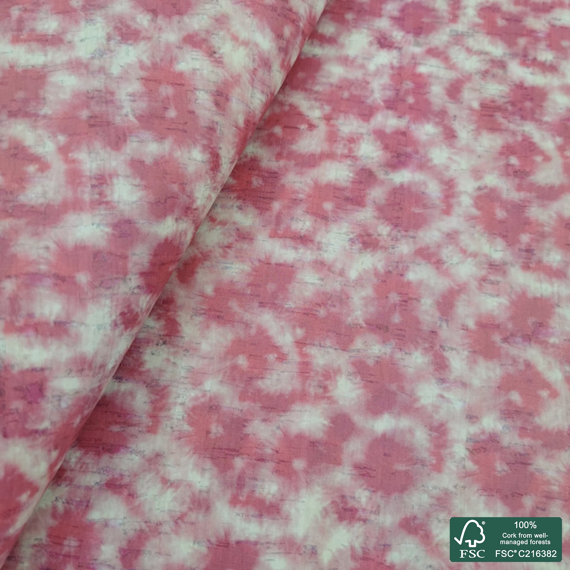 Abstract printed pattern on white cork fabric (321)
