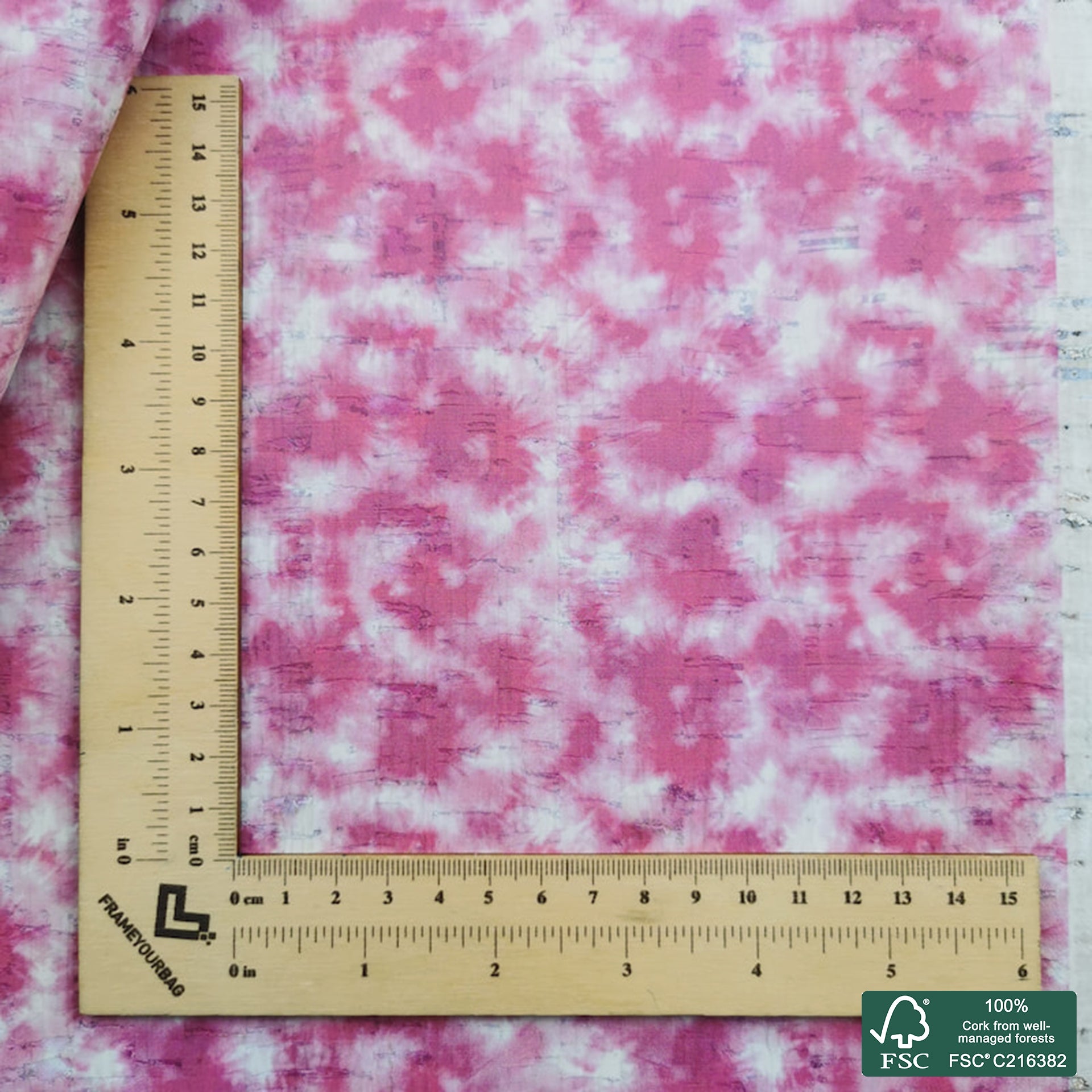 Abstract printed pattern on white cork fabric (321)