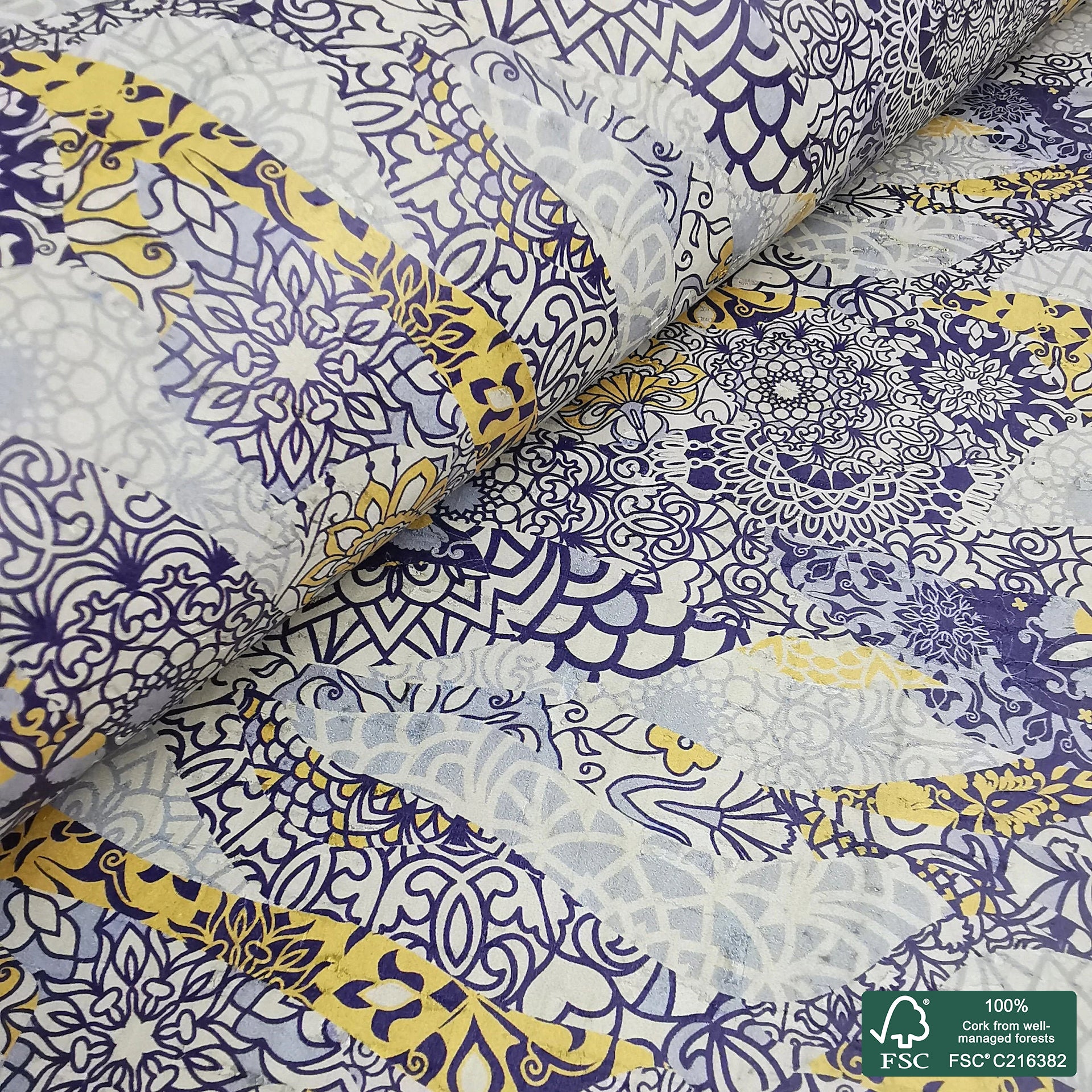 Abstract printed pattern on white cork fabric (336)
