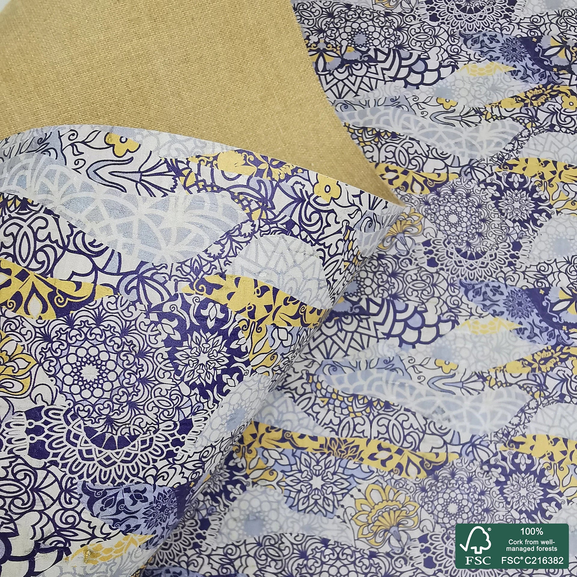 Abstract printed pattern on white cork fabric (336)
