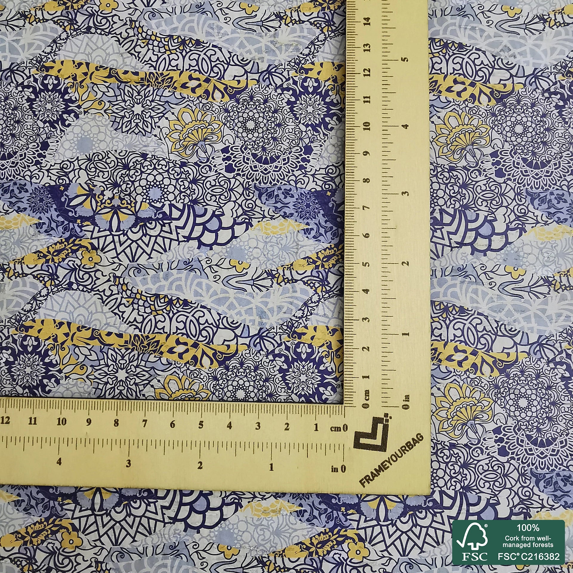 Abstract printed pattern on white cork fabric (336)