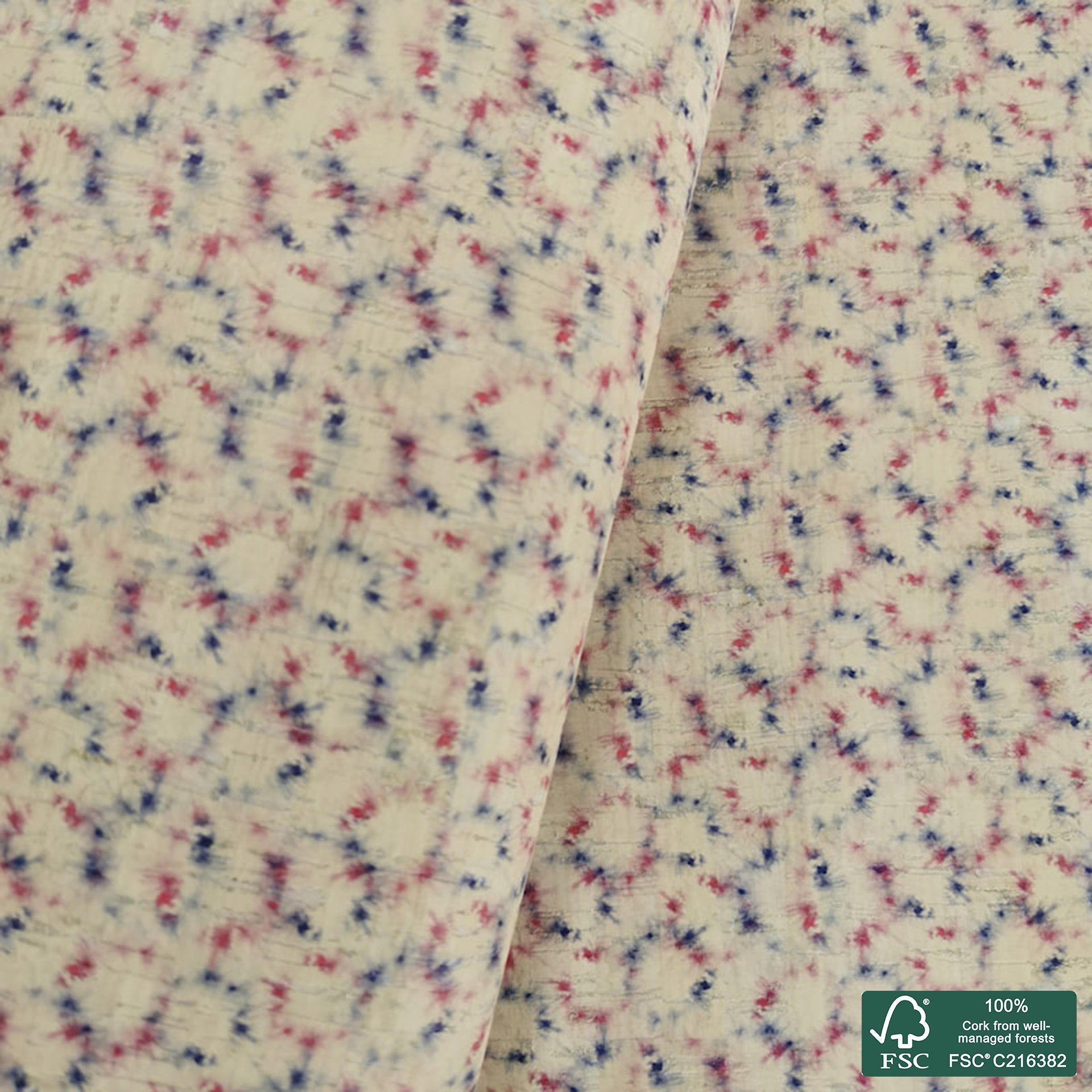 Abstract printed pattern on white cork fabric (338)