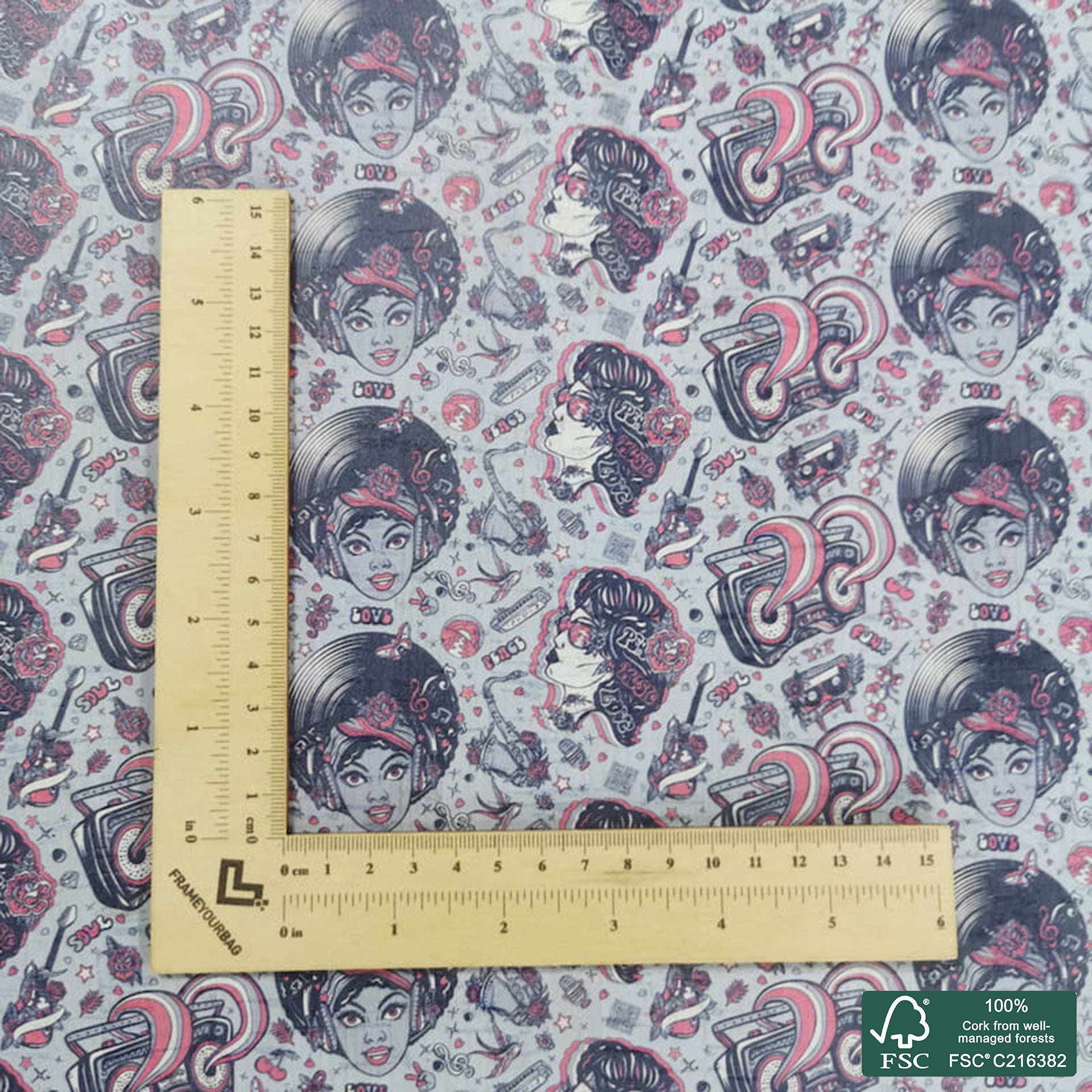 Music printed pattern on white cork fabric (352)