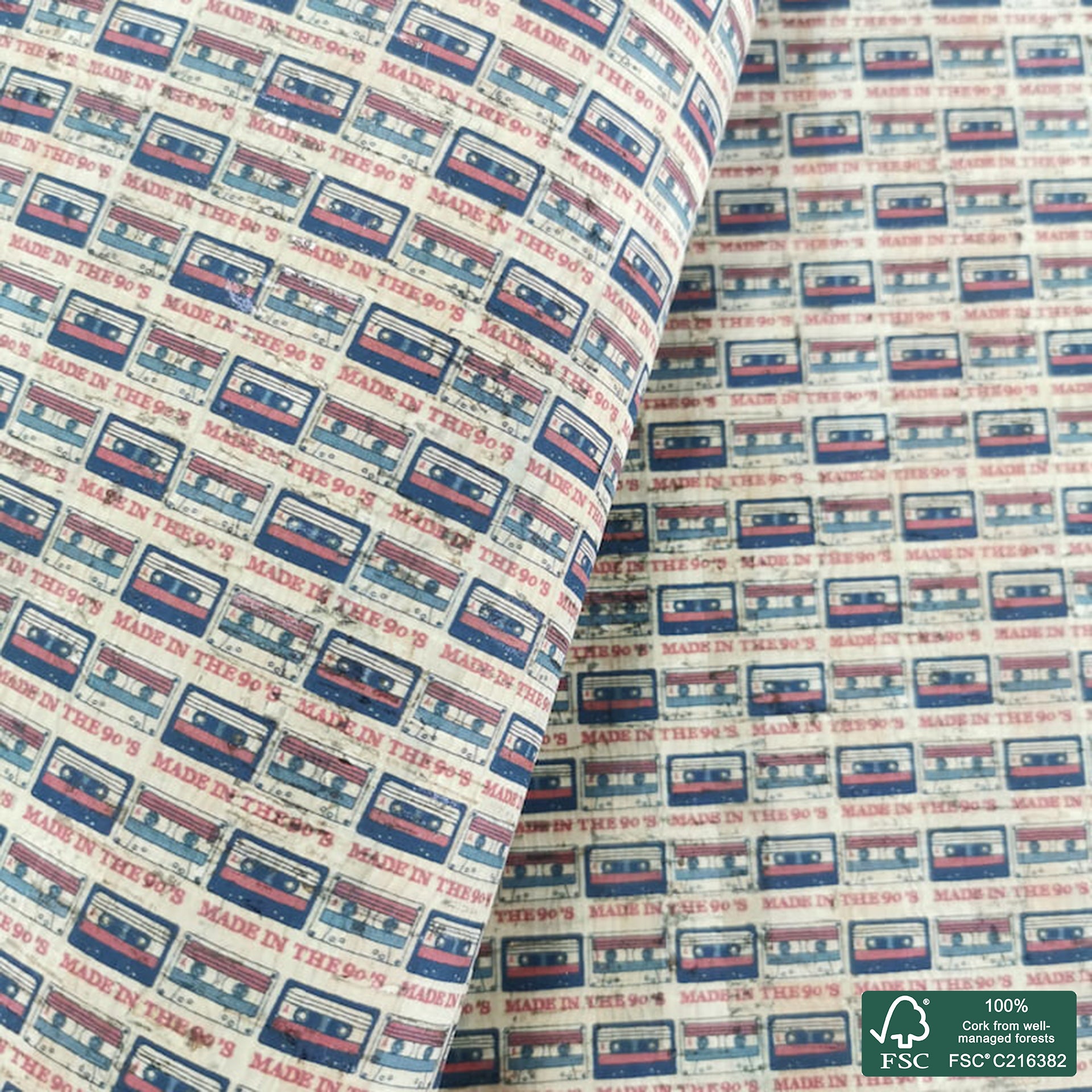 Vintage printed pattern on natural cork fabric (355)