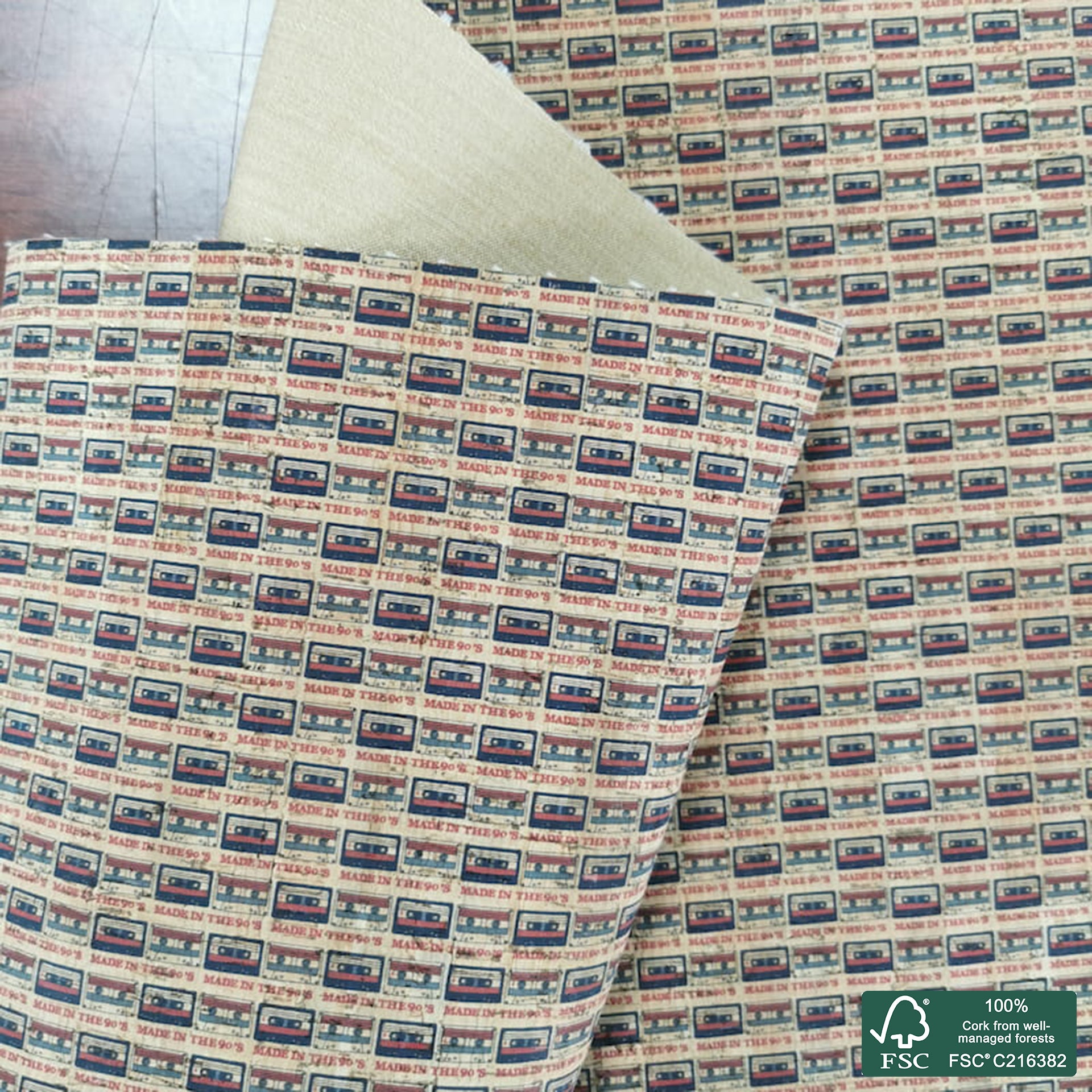 Vintage printed pattern on natural cork fabric (355)