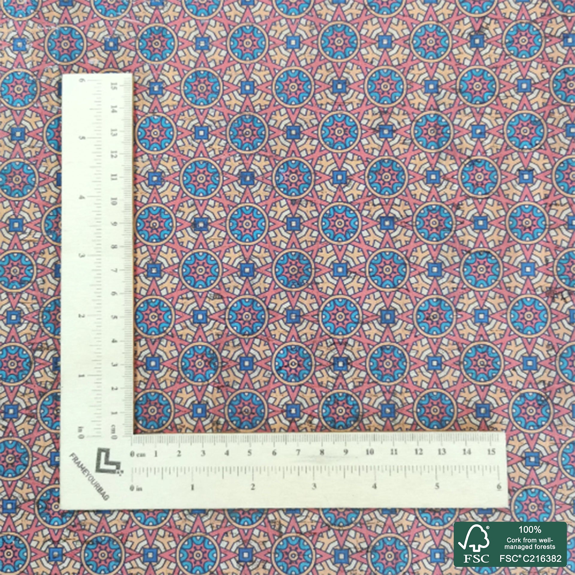 Tiles printed pattern on natural cork fabric (368)