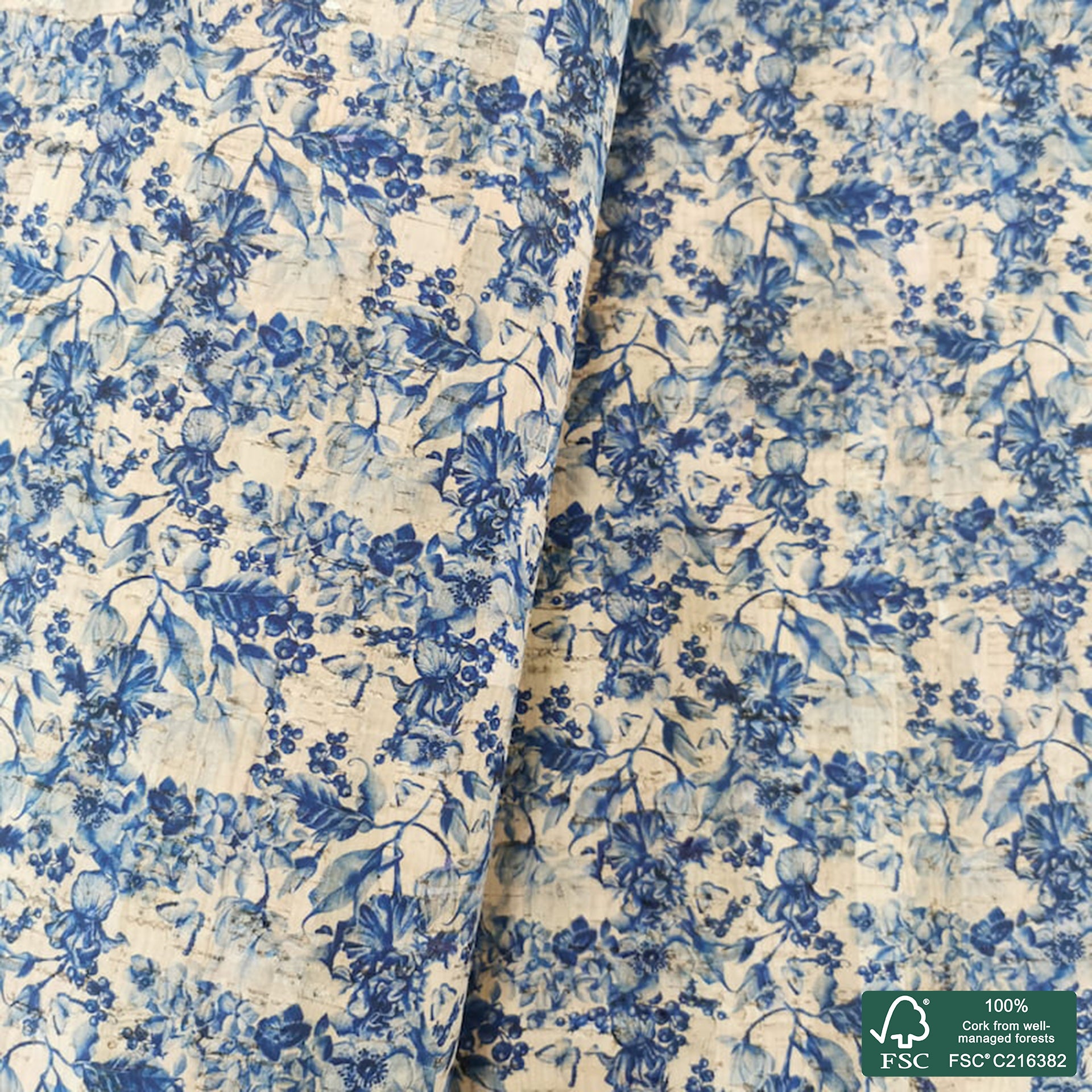 Flowers printed pattern on natural cork fabric (386)