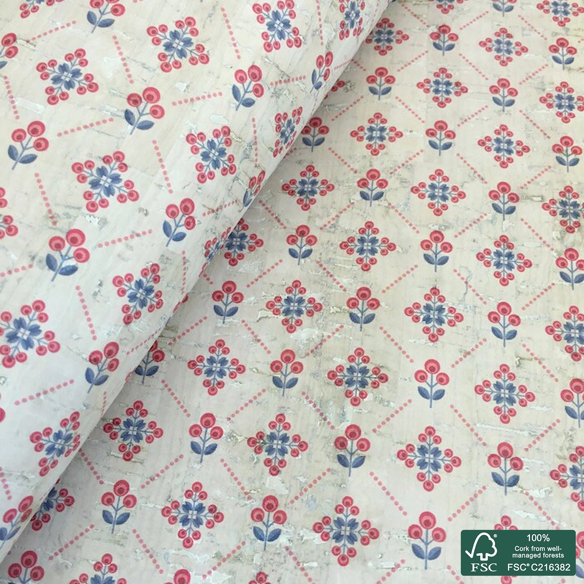 Tiles printed pattern on white cork fabric (402)