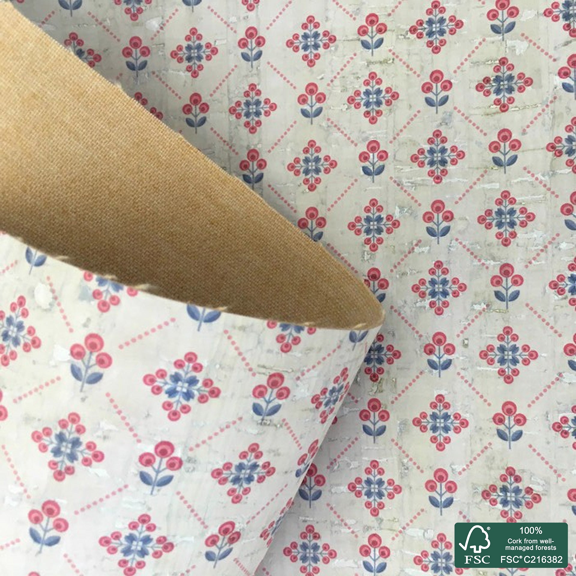 Tiles printed pattern on white cork fabric (402)