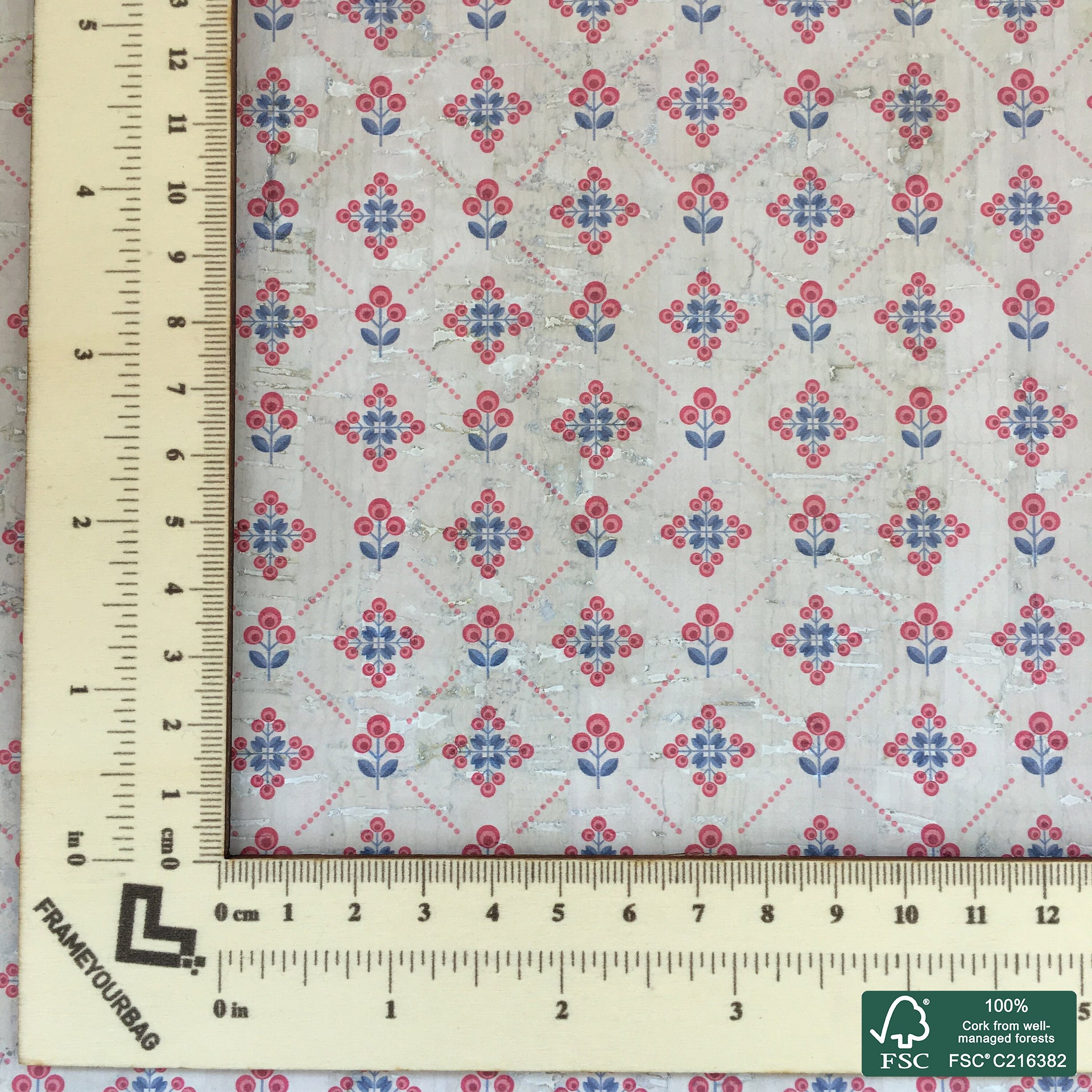 Tiles printed pattern on white cork fabric (402)