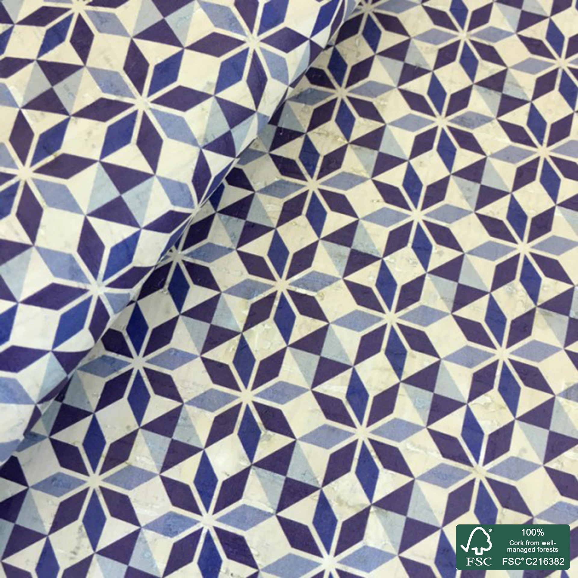 Tiles printed pattern on white cork fabric (405)