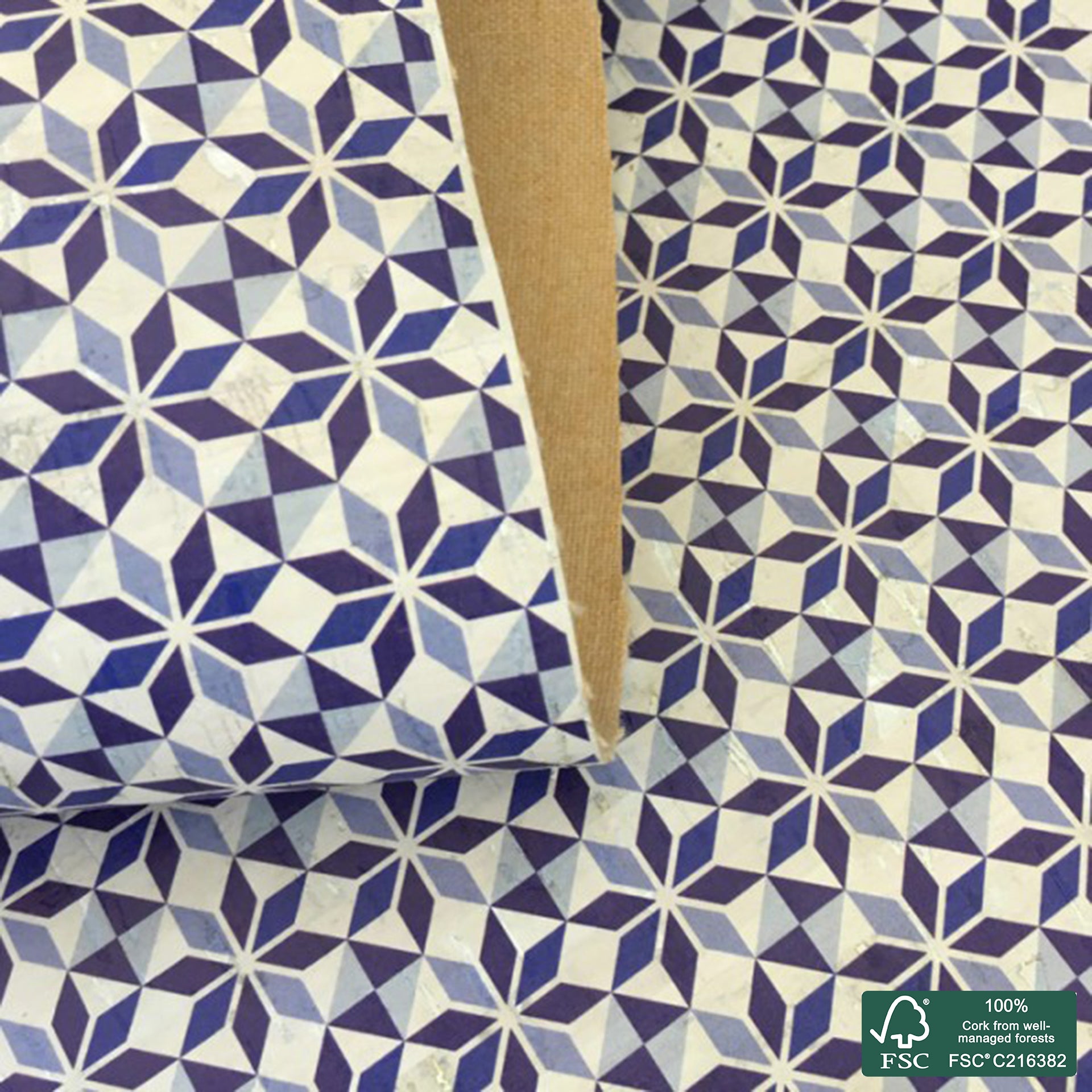 Tiles printed pattern on white cork fabric (405)