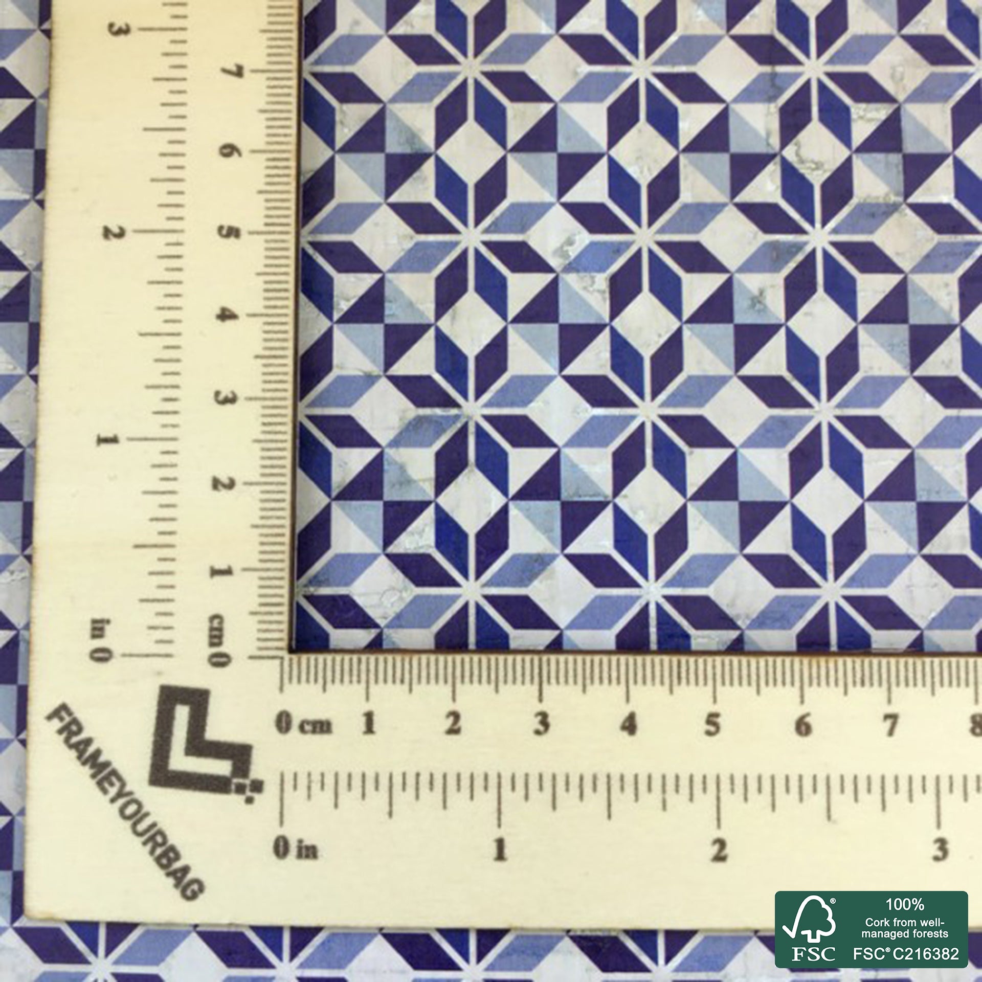 Tiles printed pattern on white cork fabric (405)