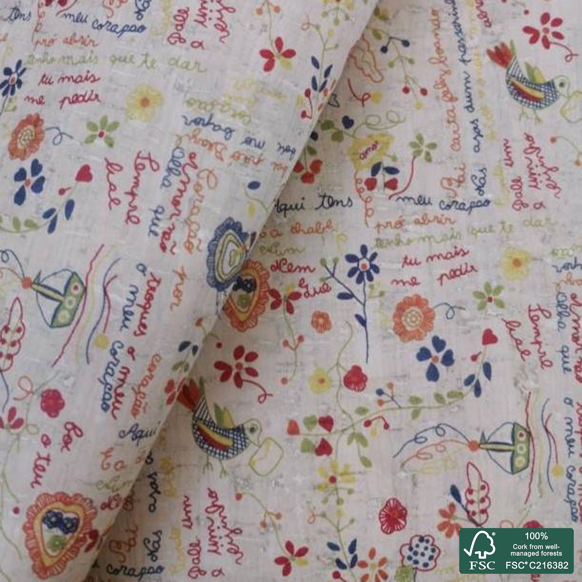 Portuguese traditional shawl printed pattern on white cork fabric (415)