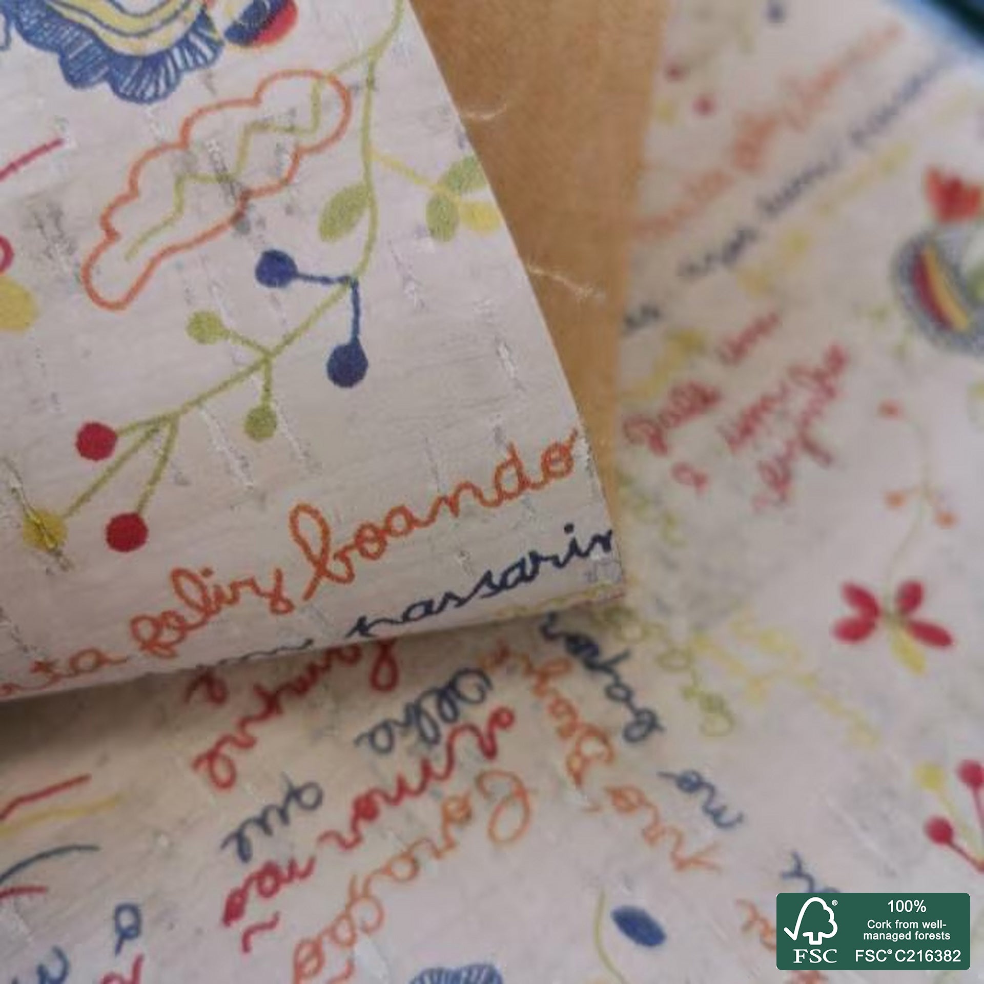 Portuguese traditional shawl printed pattern on white cork fabric (415)