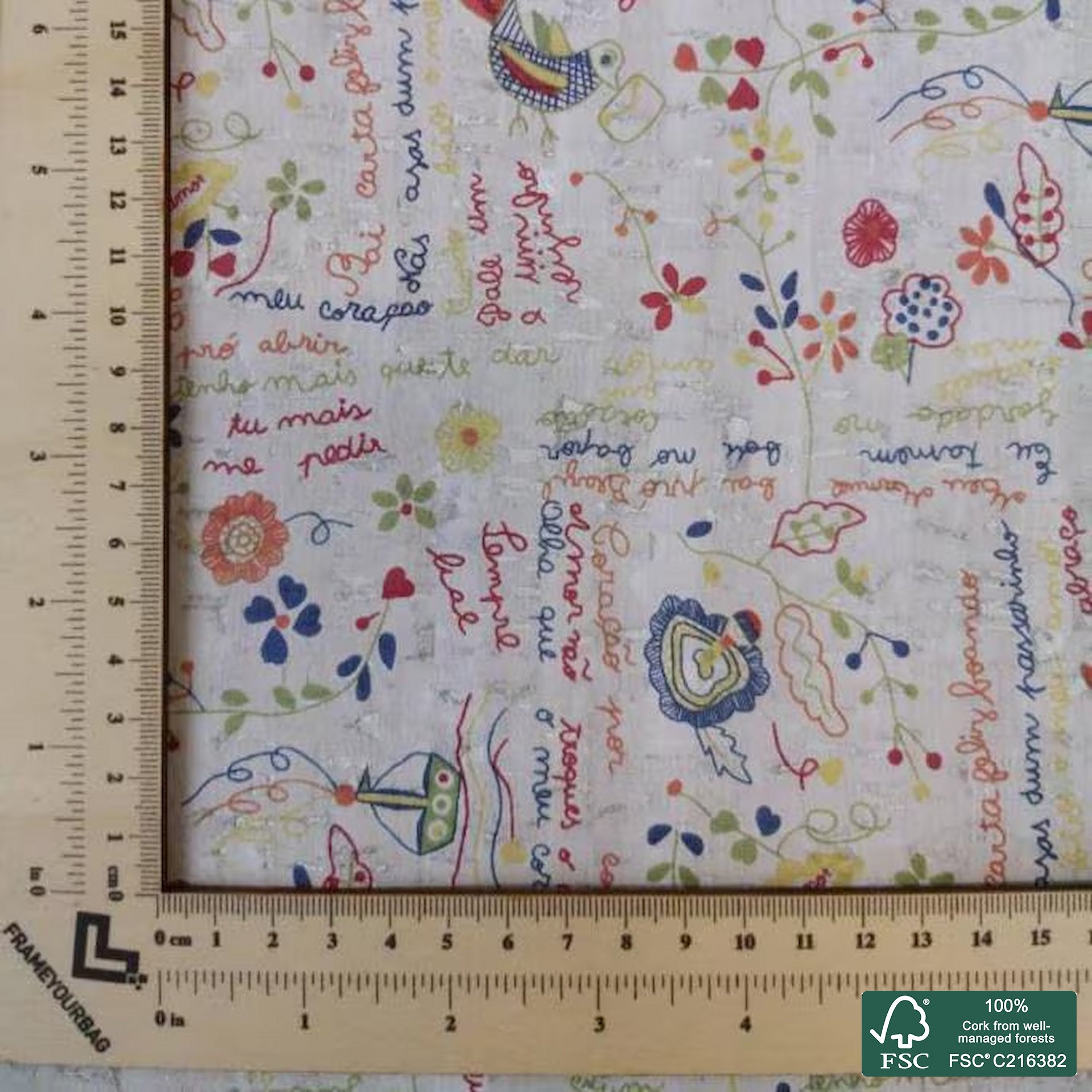 Portuguese traditional shawl printed pattern on white cork fabric (415)