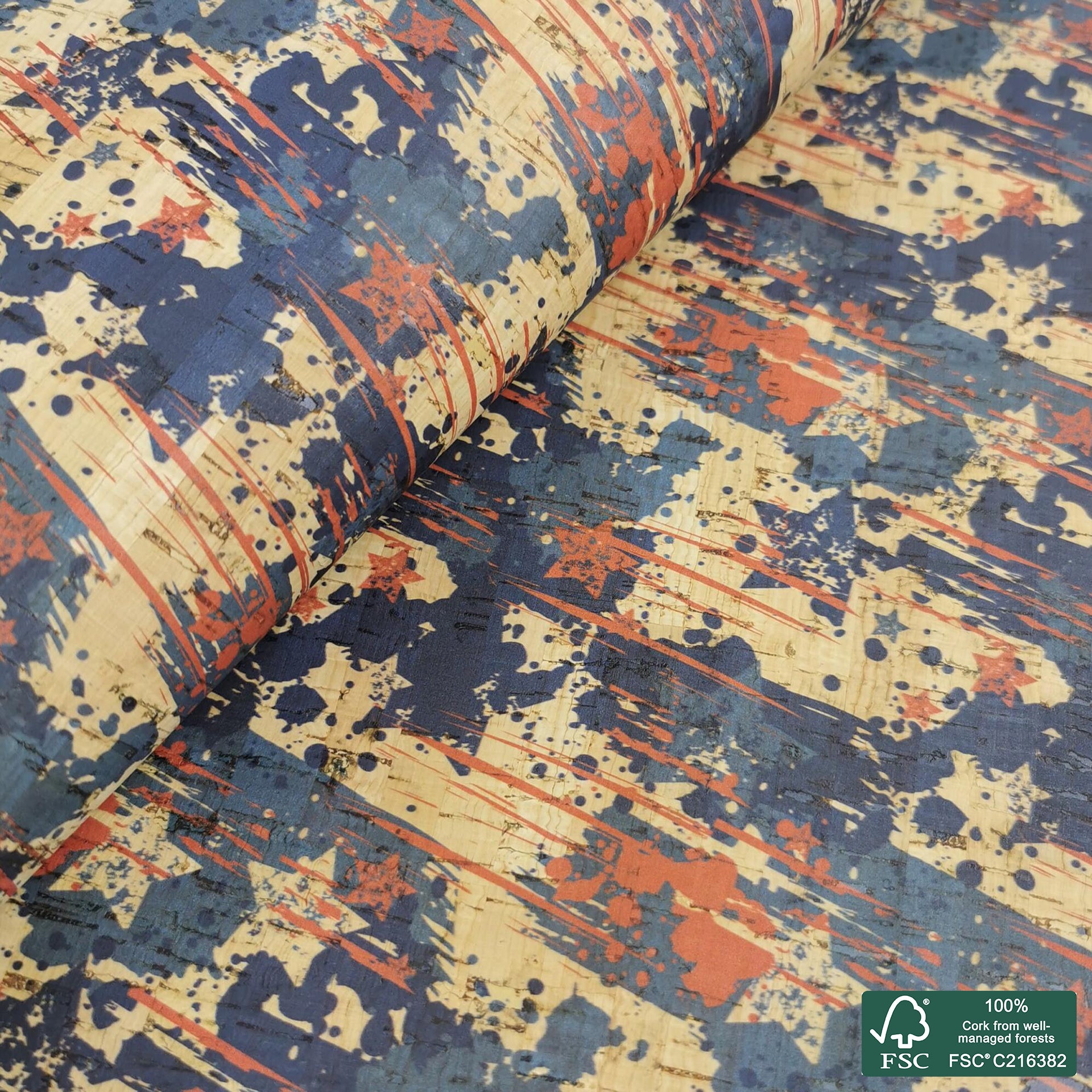 Abstract printed pattern on natural cork fabric (421)