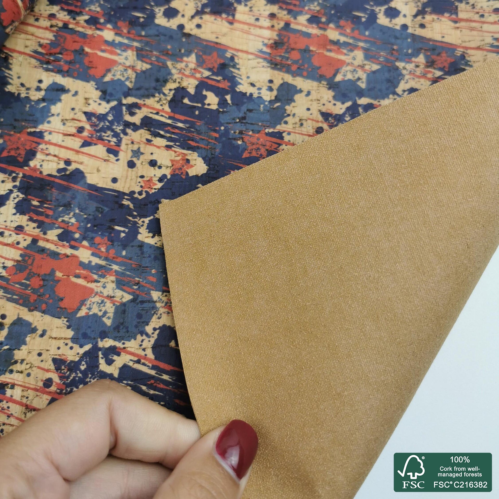 Abstract printed pattern on natural cork fabric (421)